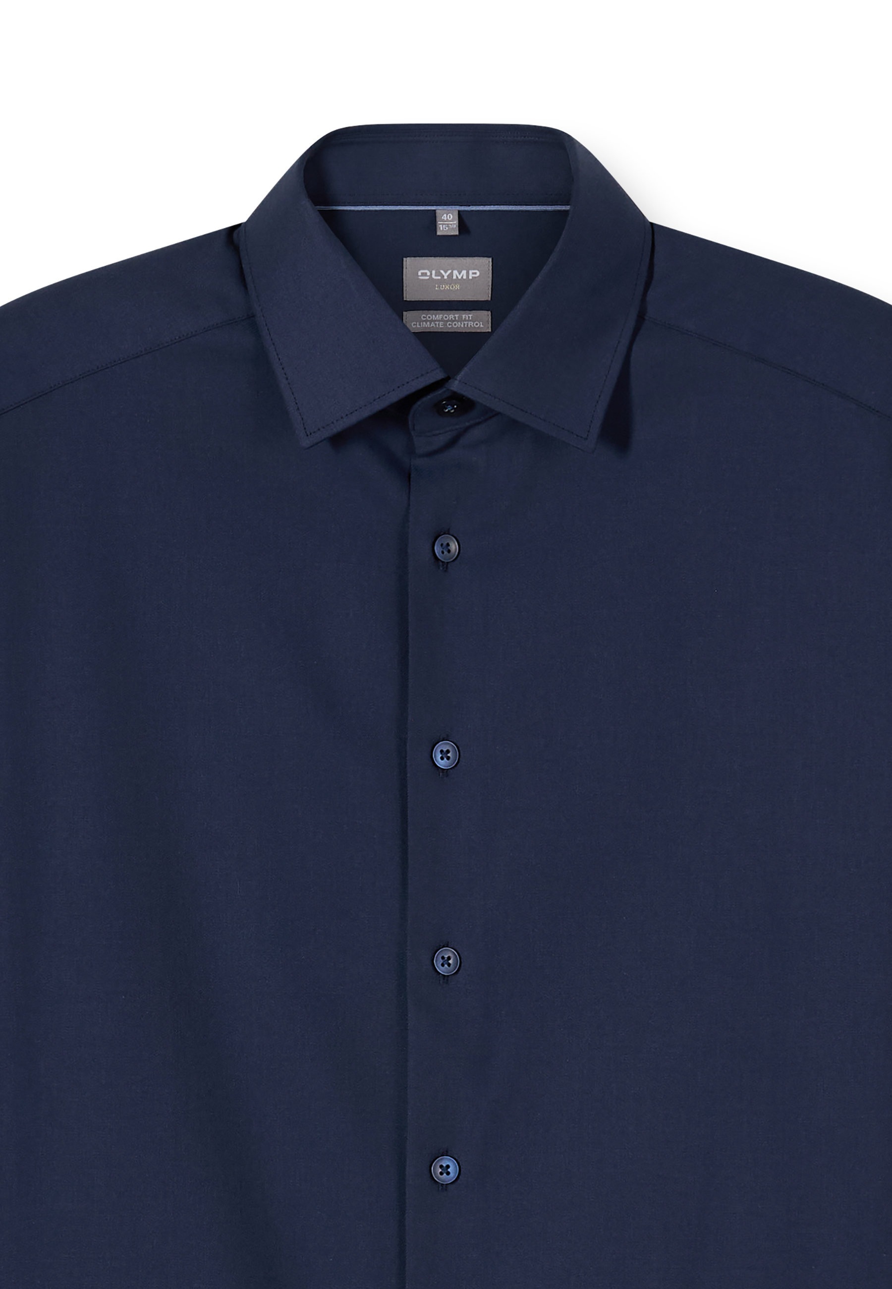 Businesshemd OLYMP "OLYMP Luxor 24/Seven, comfort fit, New Kent", Herren, Gr. 44, Normaler Arm, marine, 64% Baumwolle, 27% Polyester, 9% Elasthan, Hemden 2