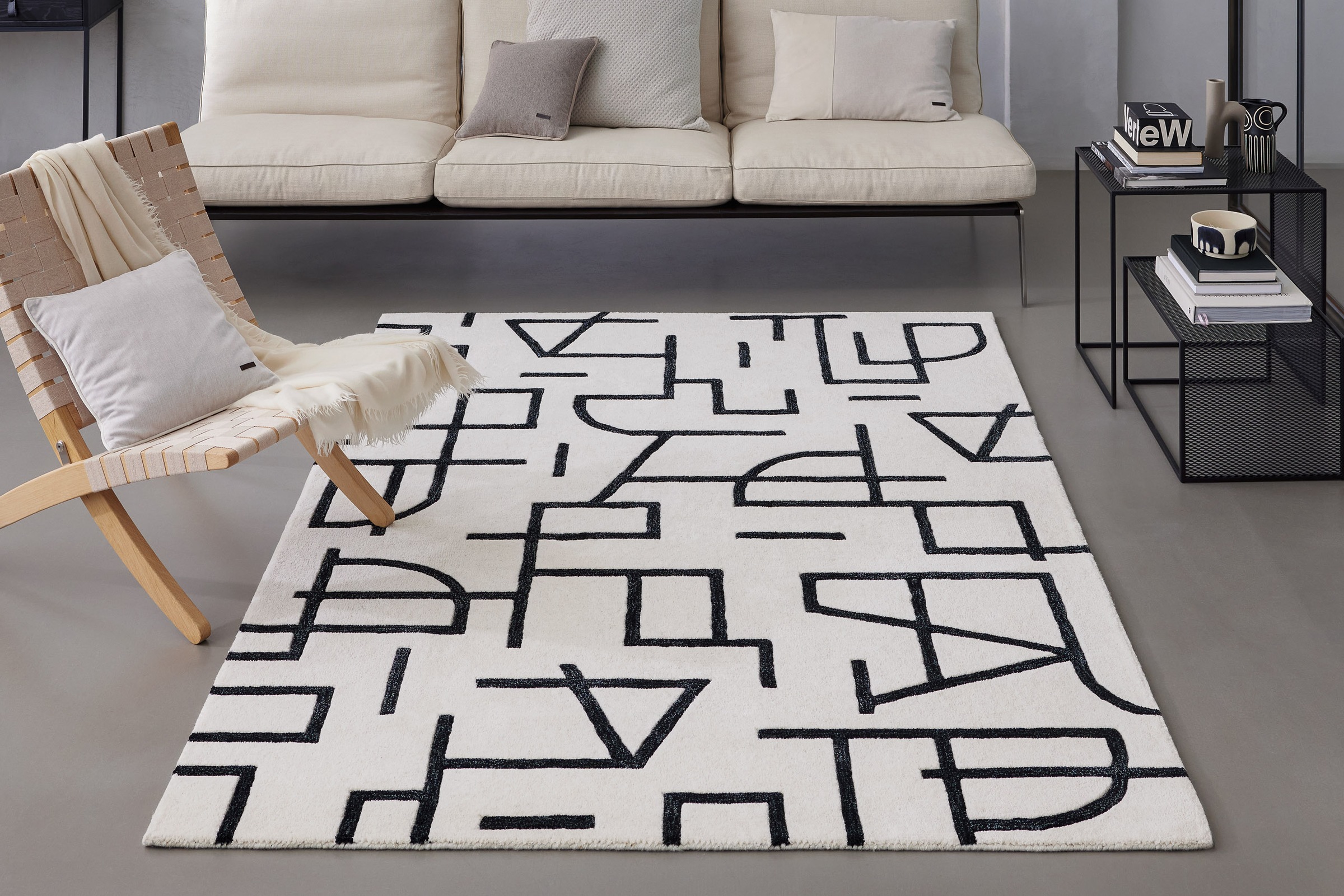 Wecon home Teppich »Beatrice« rechteckig 13 mm Höhe Kurzflorteppich, Schurwolle, Konturenschnitt, handgetuftet, Wohnzimmer