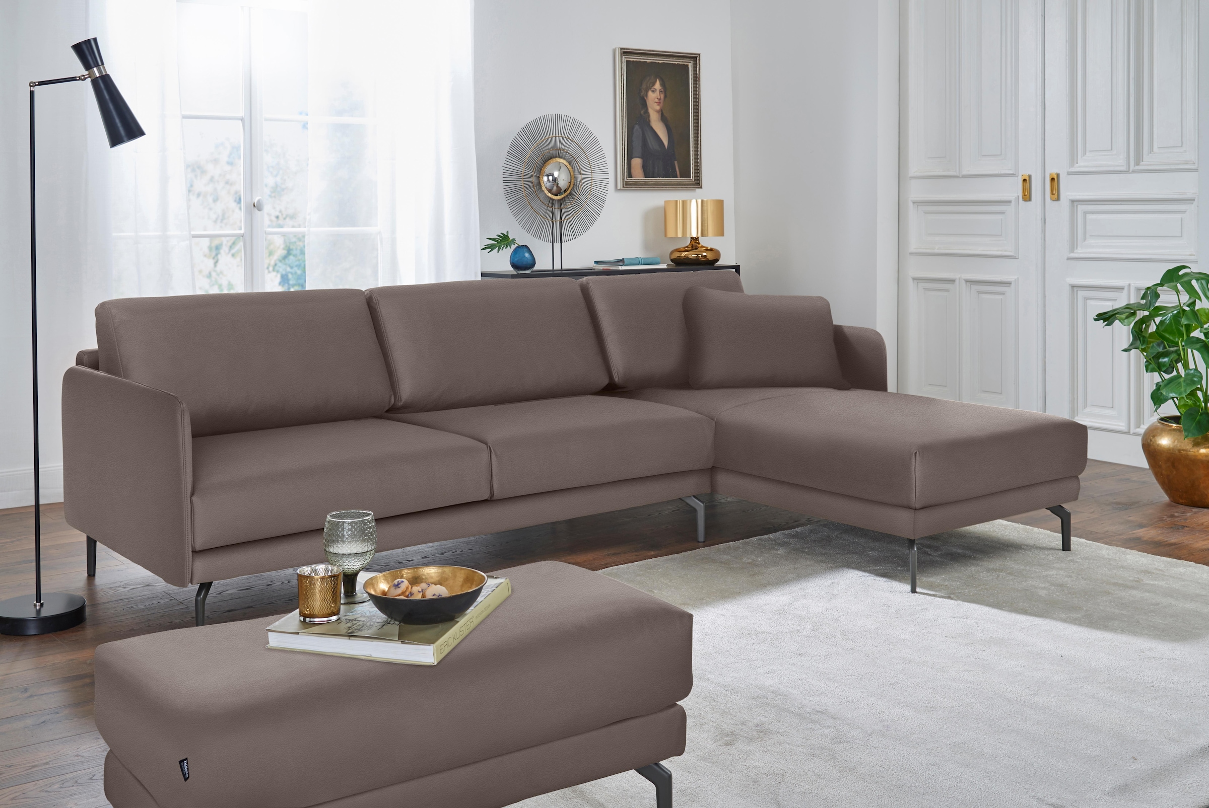 Creation BY ROLF BENZ Ecksofa »CR.450, Designecksofa, L-Form«, Armlehne sehr schmal, Breite 274 cm, Alugussfuß Umbragrau
