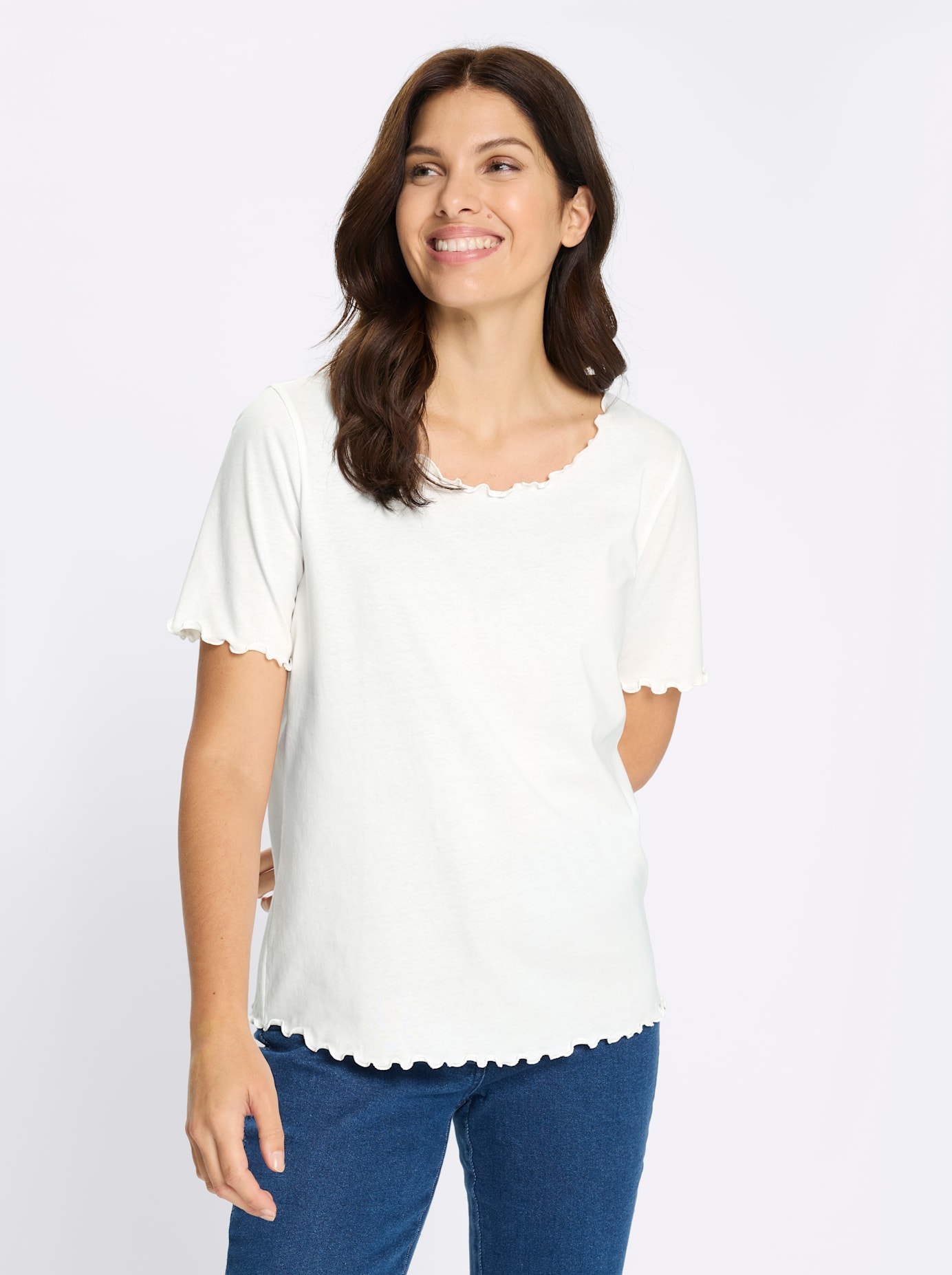 Kurzarmshirt CLASSIC BASICS "Shirt", Damen, Gr. 52, ecru, 100% Baumwolle, unifarben, Rundhals, Shirts