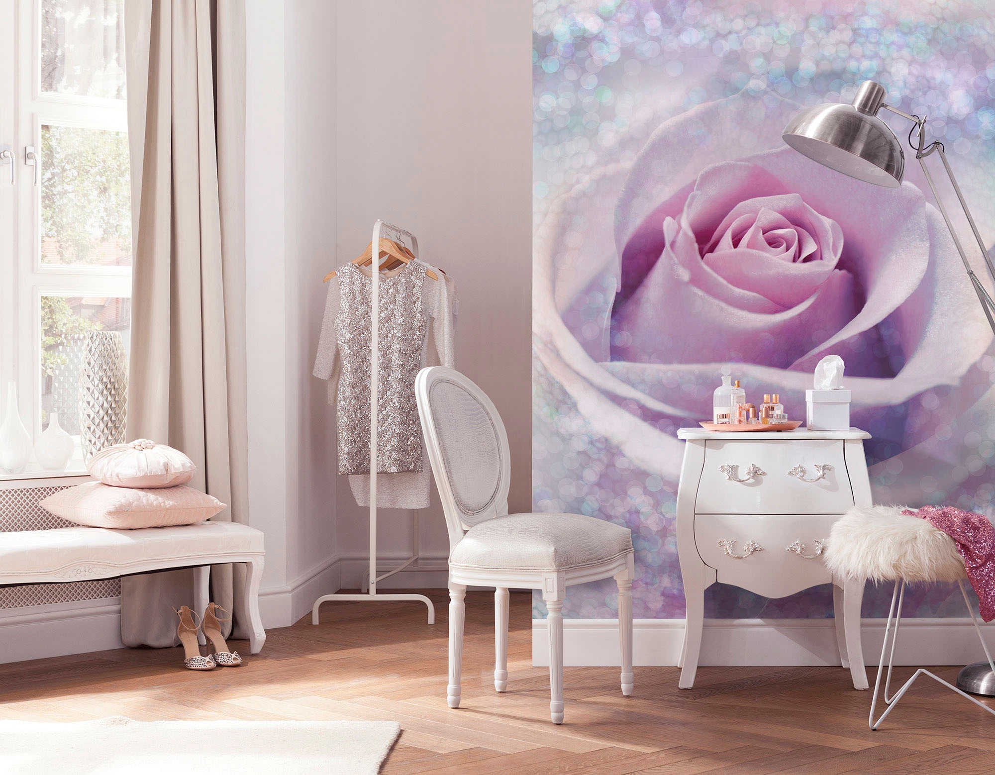 Komar Vliestapete »Digitaldruck Vlies - Delicate Rose - Größe 200 x 260 cm«, bedruckt, Wohnzimmer, Schlafzimmer