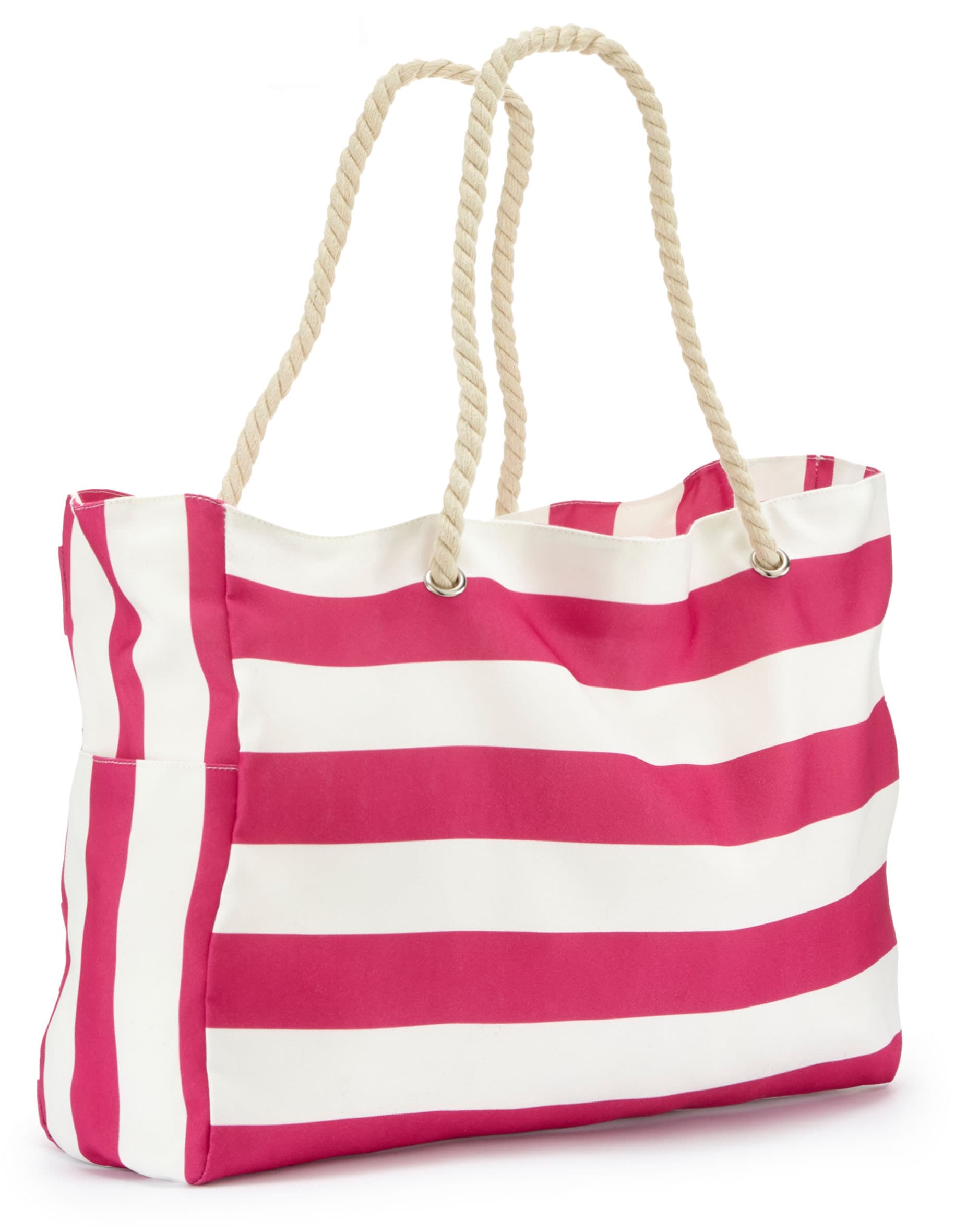 Shopper VIVANCE "Strandtasche, Handtasche", Damen, Gr. B/H/T: 52cm x 37cm x 18cm, pink (weiß, pink), Textil, gestreift, mehrfarbig, Taschen Shopper, Schultertasche, Sommertasche, Tragetasche, Badetasche VEGAN