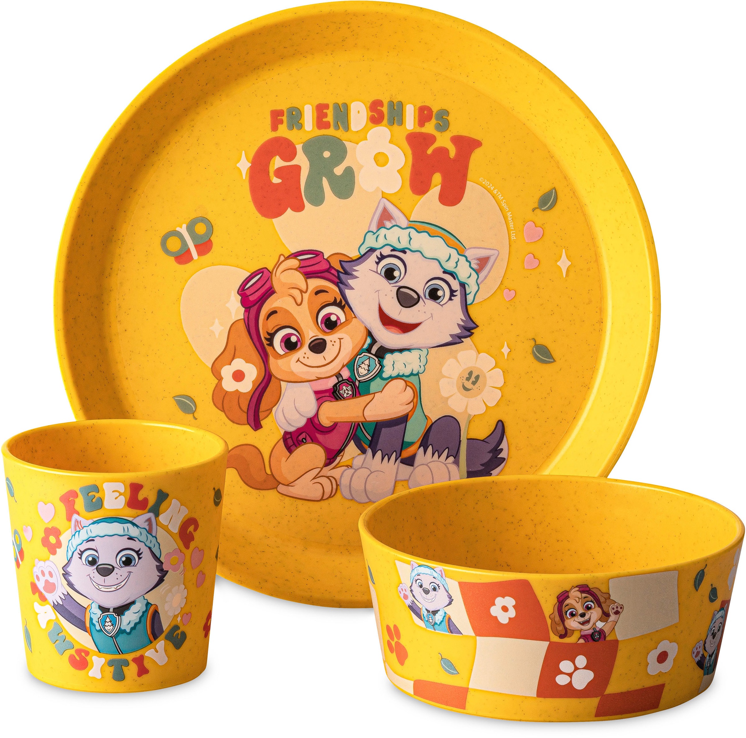 KOZIOL Kindergeschirr-Set "Kleiner Teller + Schale + Becher CONNECT GROW PAW PATROL", 3 Stk., gelb, Geschirr-Sets, 100% melaminfrei & recycelbar, CO²