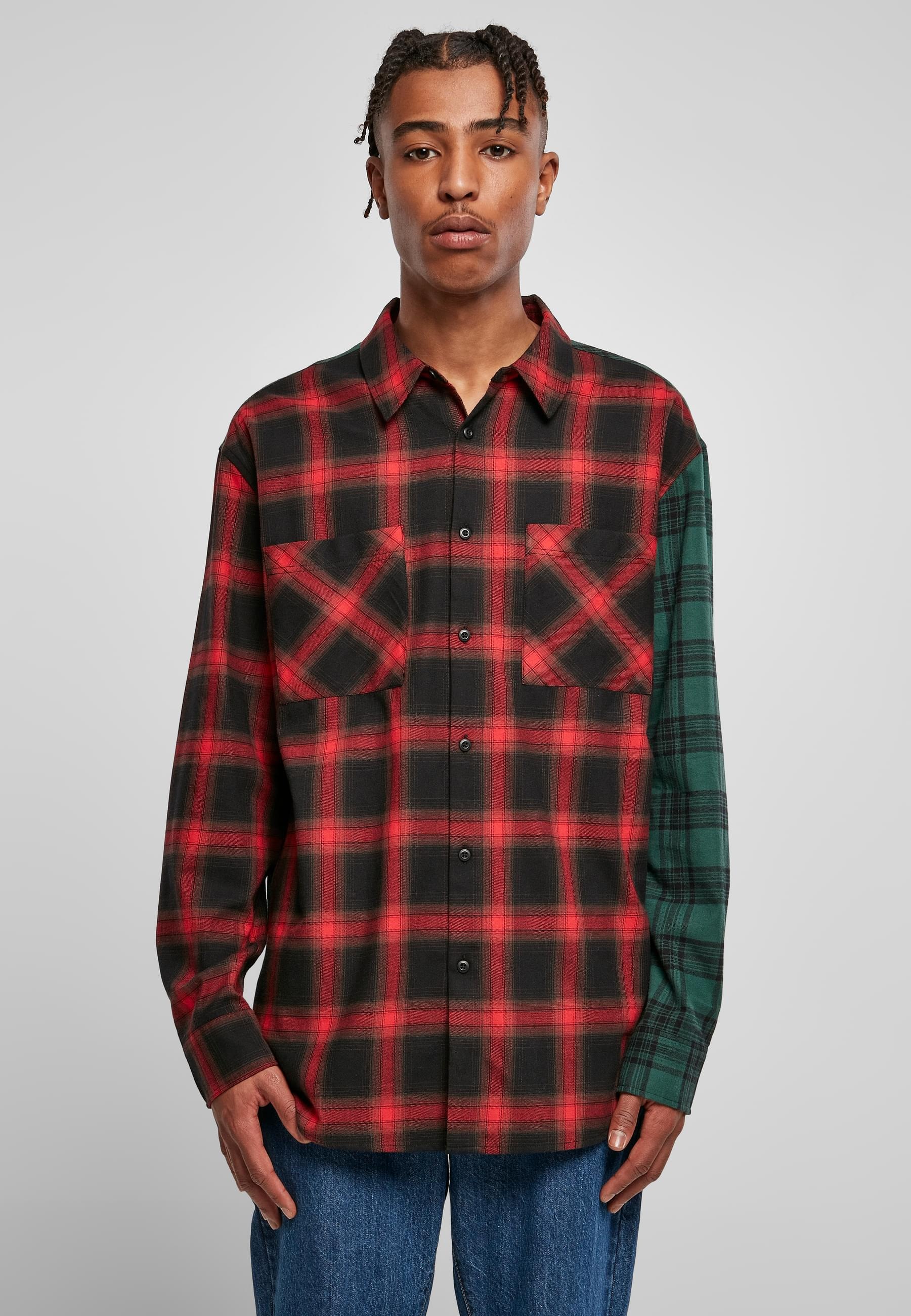 URBAN CLASSICS Langarm-Poloshirt »Urban Classics Herren Oversized Mix Check Shirt«, (1 tlg.)