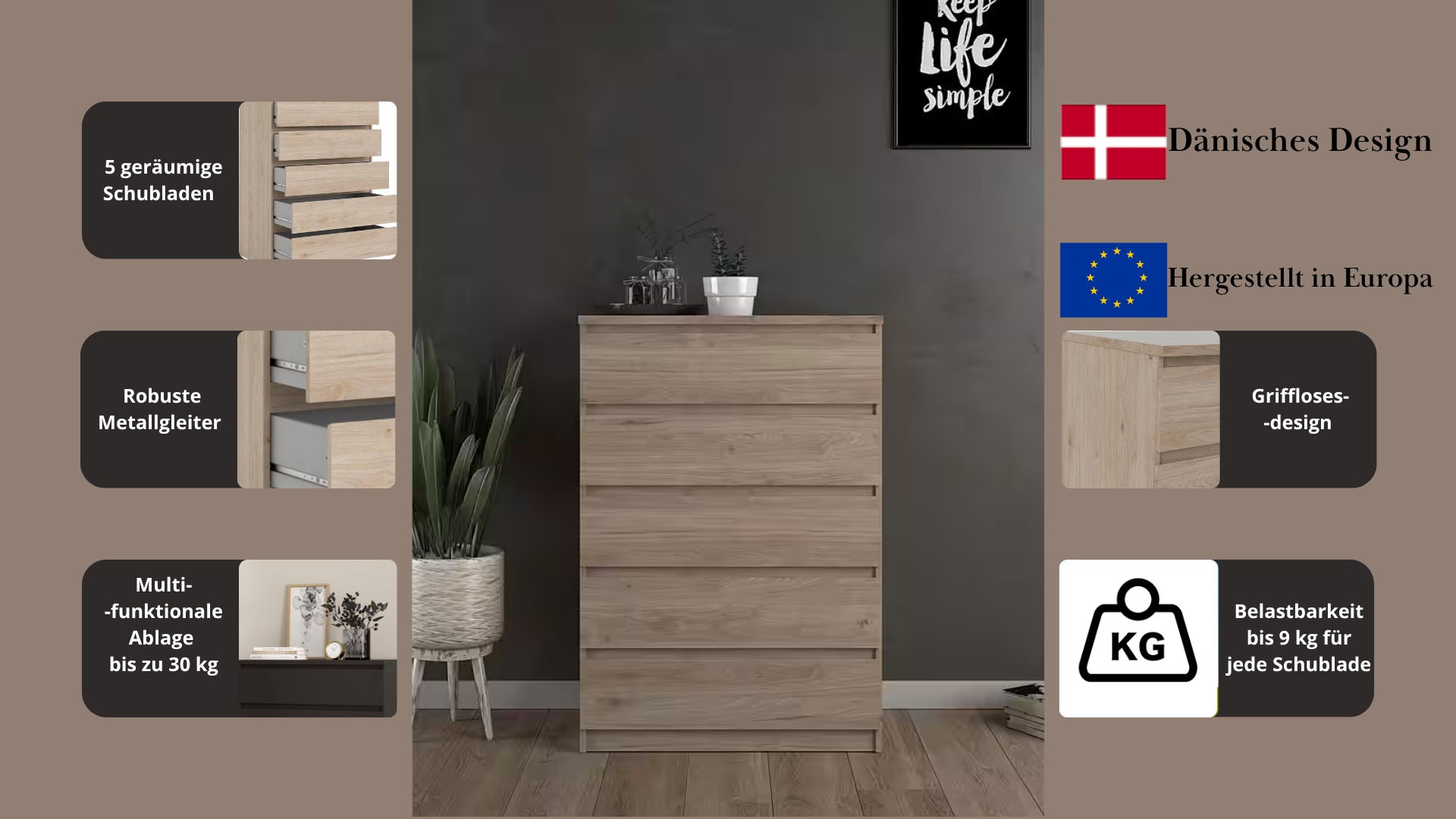 INOSIGN Kommode "Naia", abgerundete Schubladenkanten auf Metallgleiter, Bre günstig online kaufen