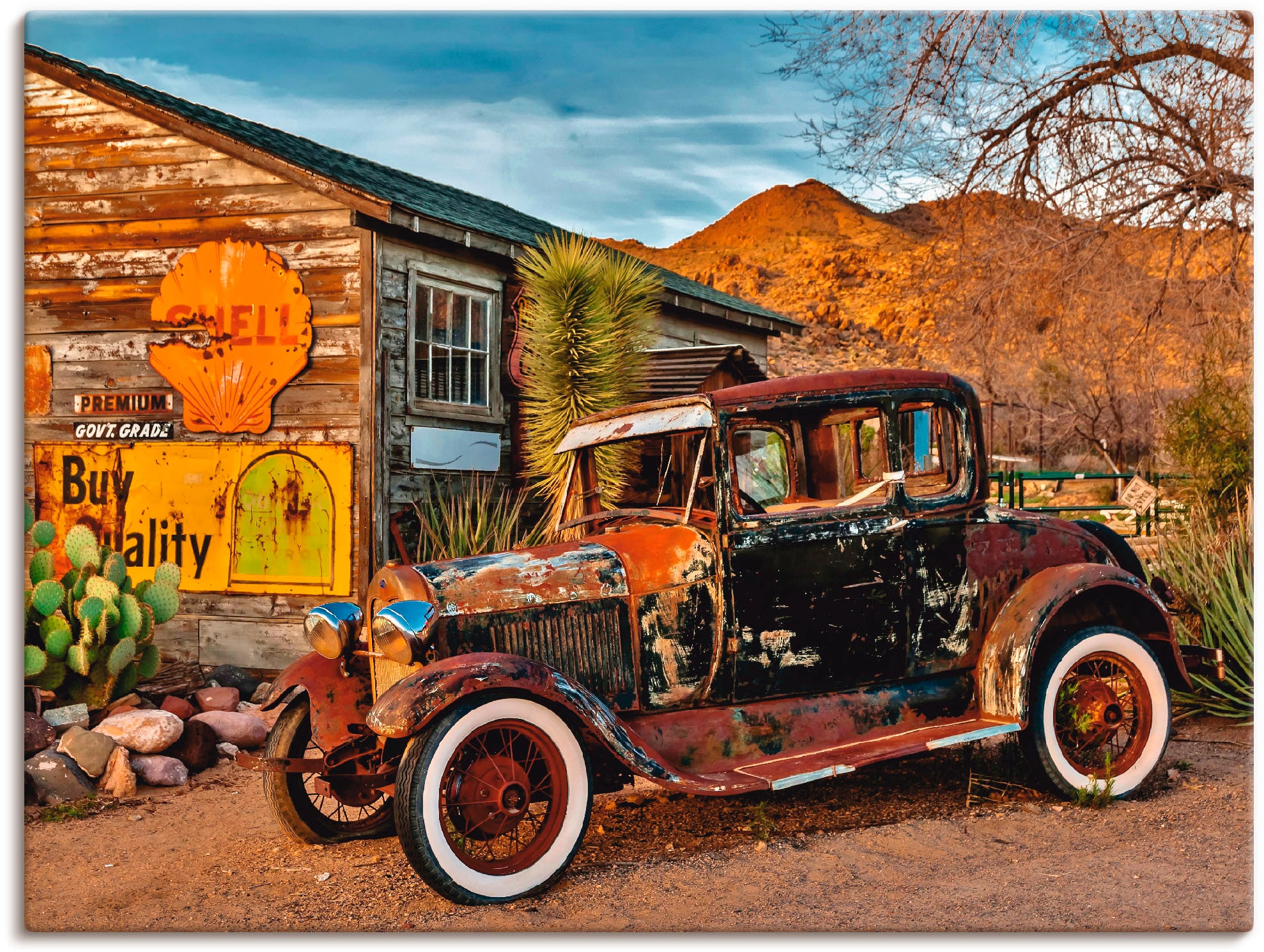 Artland Wandbild "Oldtimer Route 66 Hackberry" Auto 1 Stk. tlg. als Leinwan günstig online kaufen
