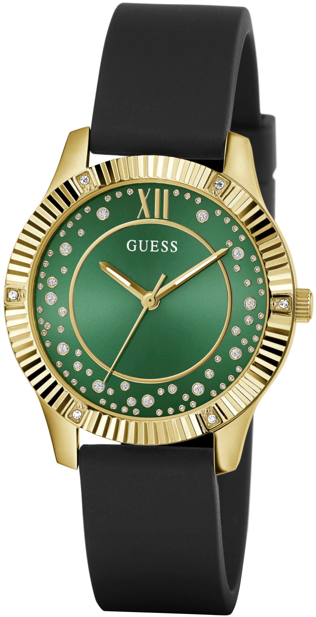 Guess Quarzuhr »STARSTRUCK«, Armbanduhr, Damenuhr, Silikonarmband, Mineralglas, analog
