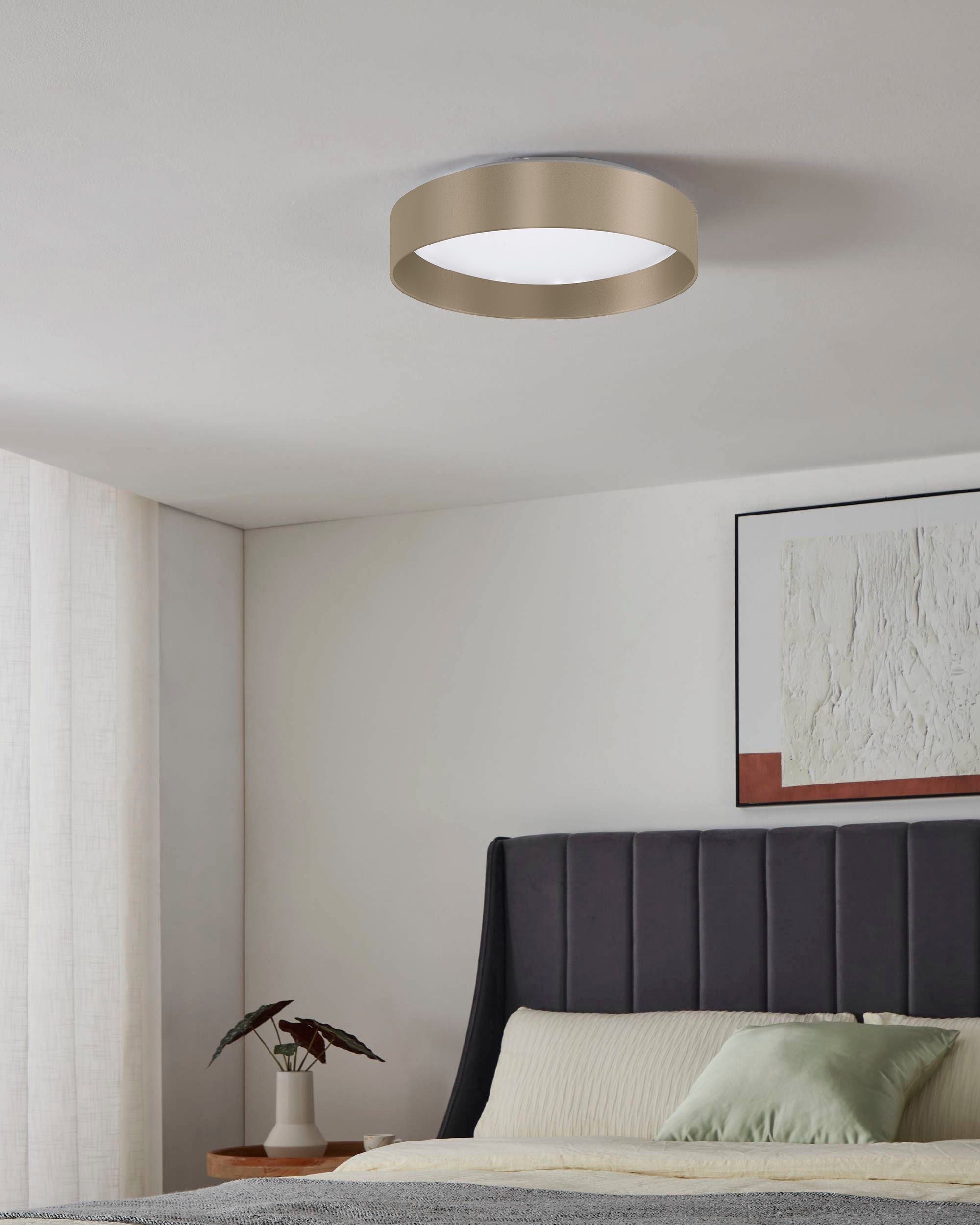 Leonique LED Deckenleuchte »Juria«, 1 flammig, Leuchtmittel LED-Modul | LED fest integriert, Deckenlampe Ø38 x H9 cm mit Textil-/Stoffschirm, CCT, Fernbedienung