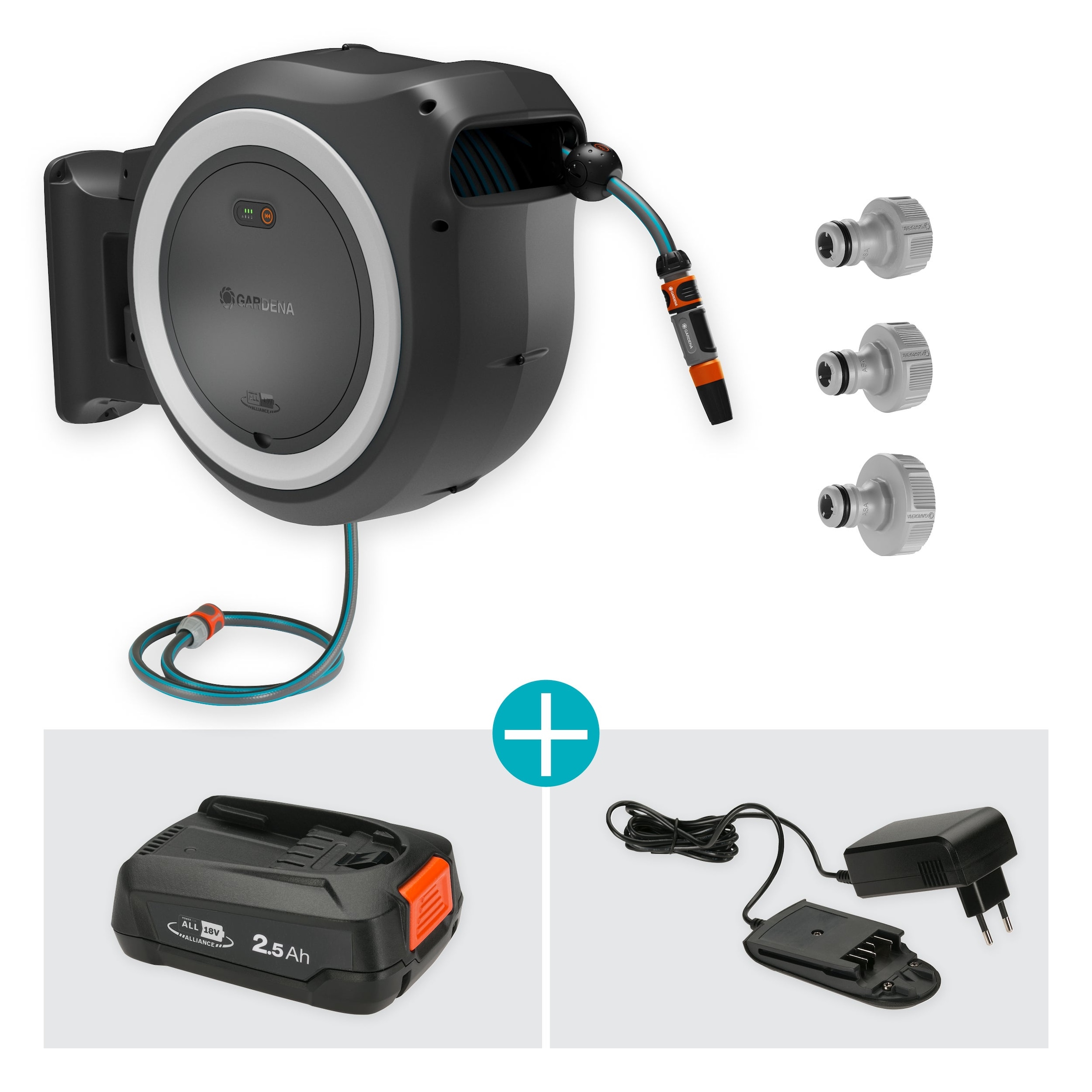 GARDENA Schlauchbox »PowerRoll XXL 18V P4A Ready-To-Use Set« innovative, mit Funkfernsteuerung, Inkl. Akku und Ladegerät