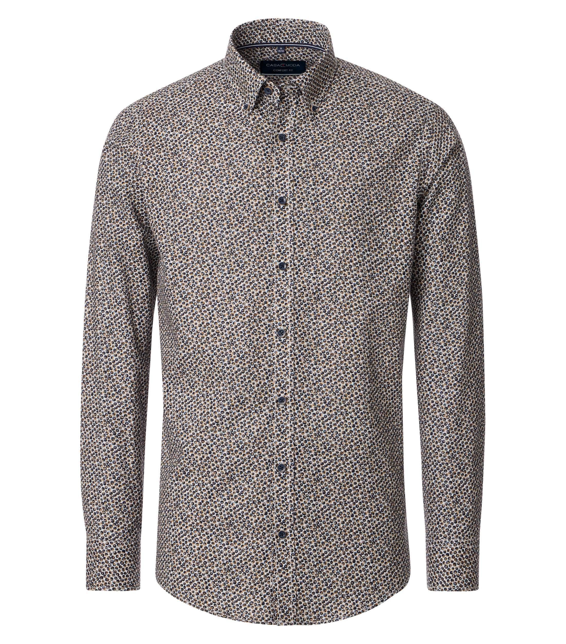 Langarmhemd CASAMODA "CASAMODA Freizeithemd Print", Herren, Gr. XXL, Normalgrößen, braun, 100% Baumwolle, bedruckt, comfort fit, Hemden
