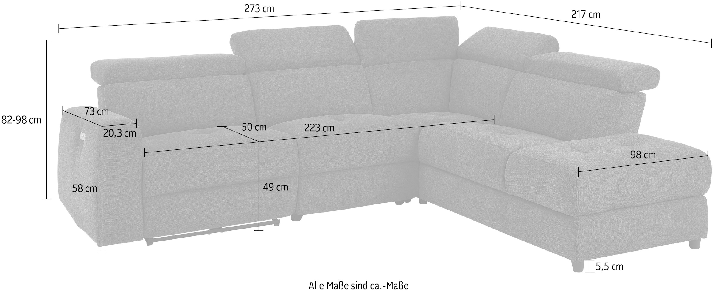 Home affaire Ecksofa »Sentrano, L-Form,«, 273 cm, man. o. elektr. Relaxfunktion und USB/Kopfverstellung