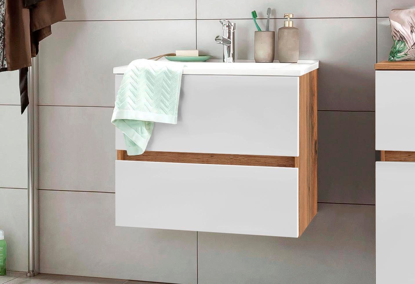 welltime Waschbeckenunterschrank »Lucca«, Badmöbel, Waschtisch inkl. Waschbecken, Breite 60 cm