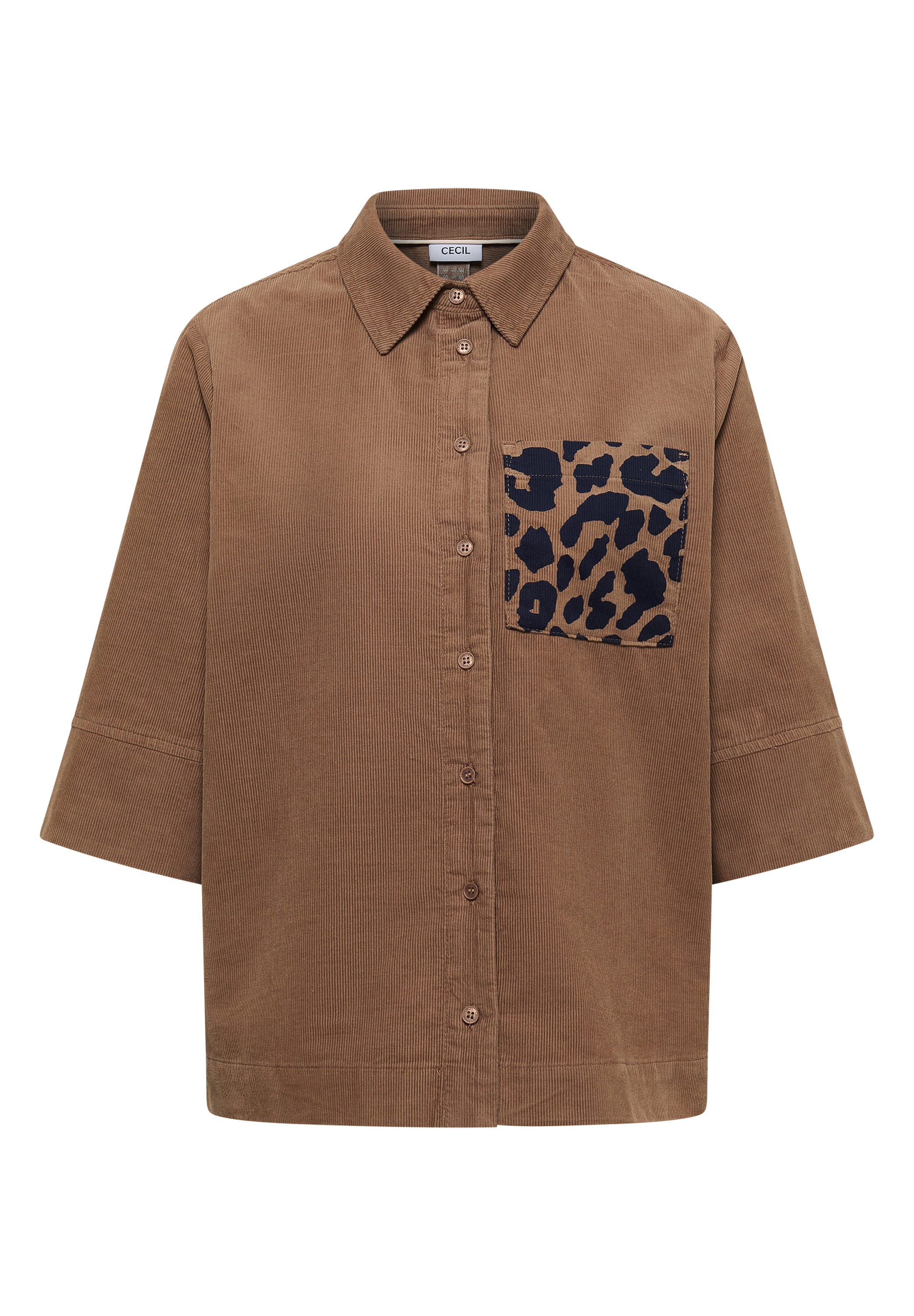 Cecil Kurzarmbluse Sommerbluse aus Cord mit Leo-Brusttasche