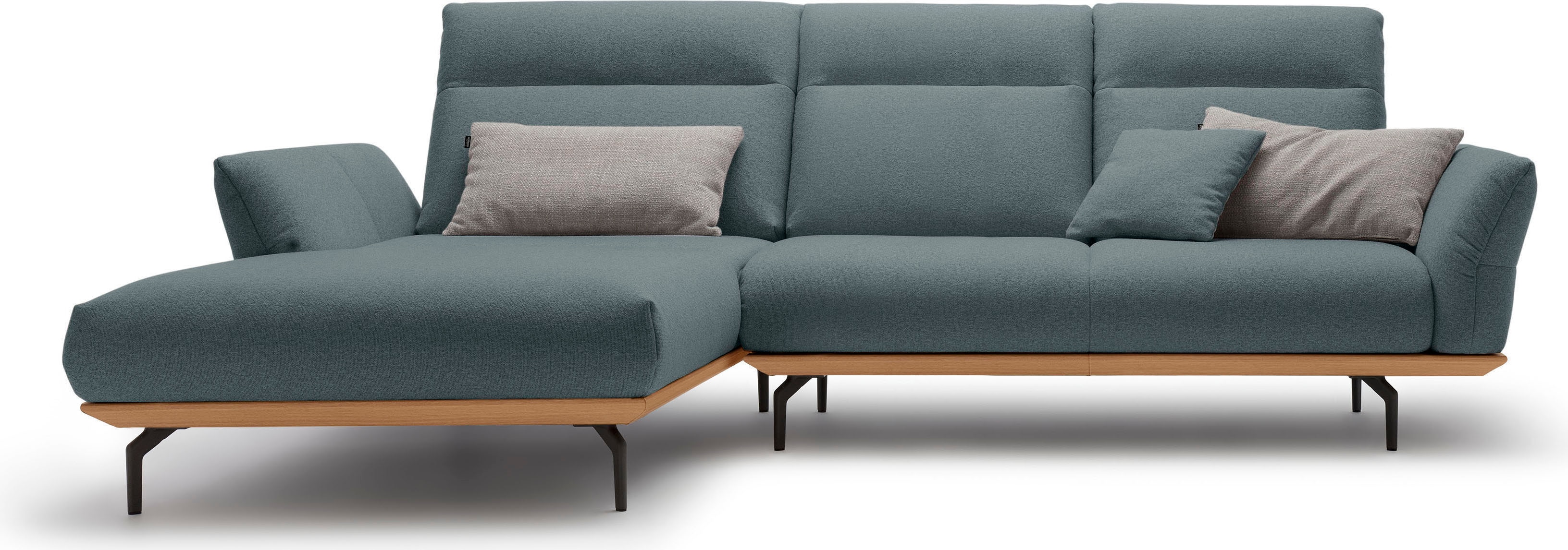 Creation BY ROLF BENZ Ecksofa "CR.460 Designsofa mit verstellbarer Rückenlehne, hochwertig & bequem" Sockel in Eiche, Alugussfüße in umbragrau, Breite 298 cm