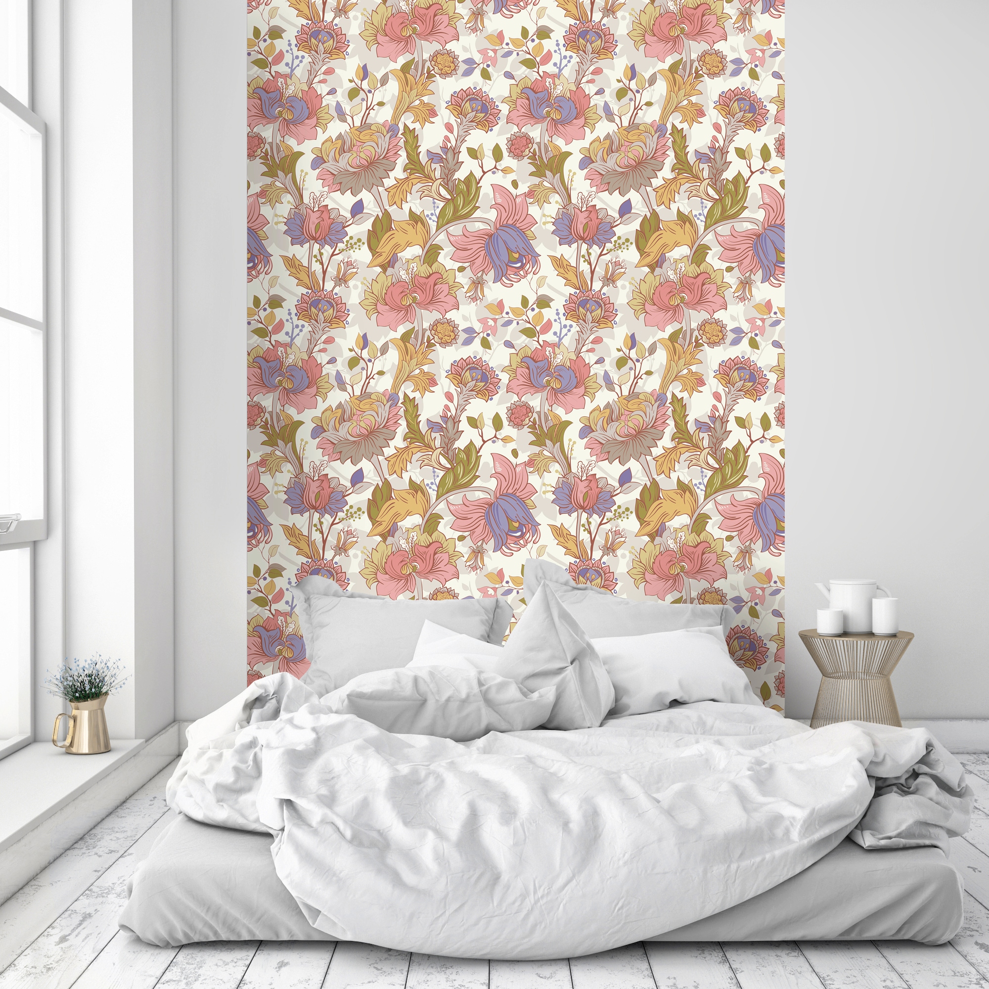 queence Vinyltapete »Rene«, bedruckt-Motiv-botanisch-floral-gemustert-natürlich, 90x250cm, selbstklebend, kinderleichte Anbringung, Sticker