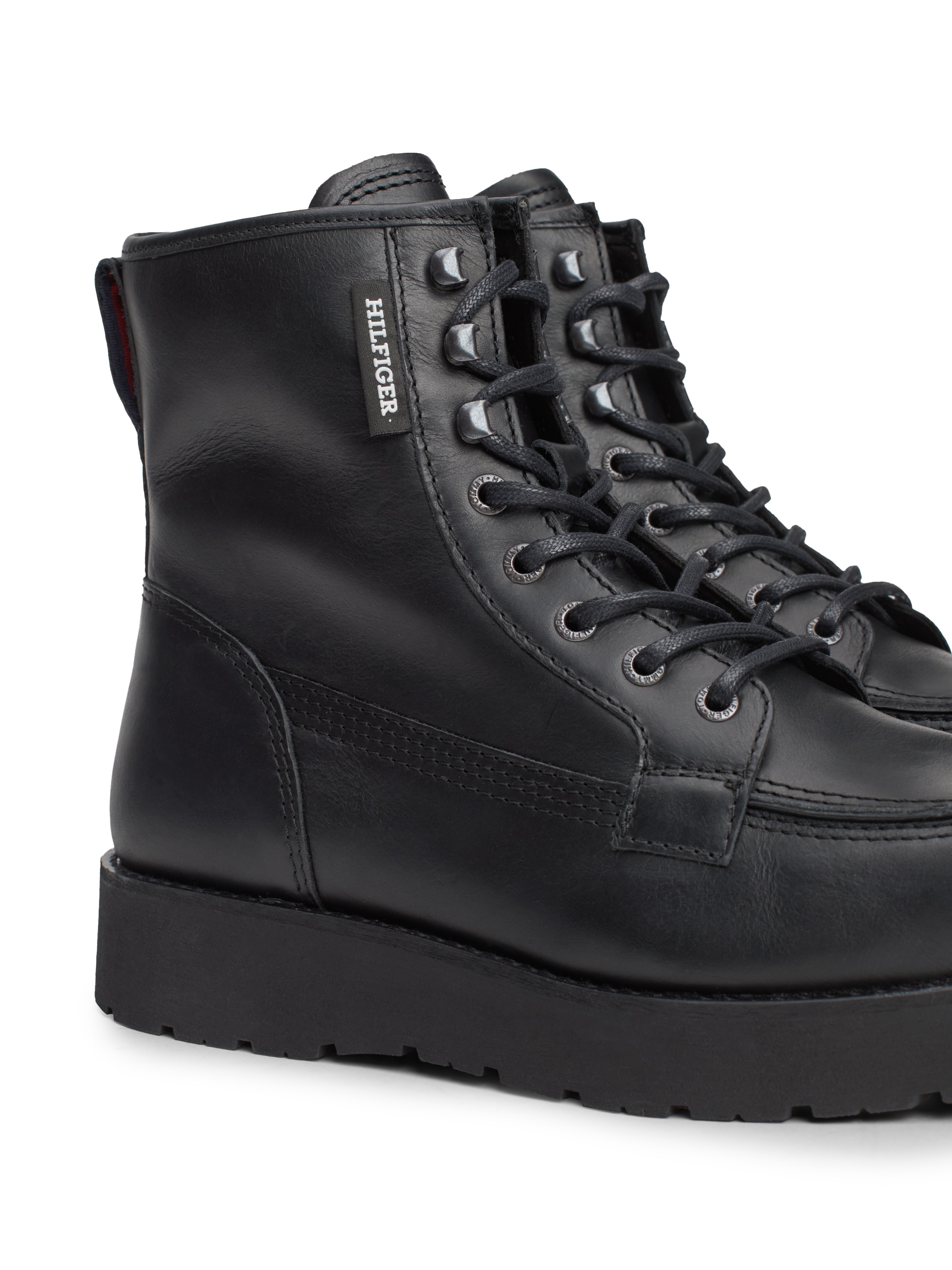 Tommy Hilfiger Schnürboots »TH AMERICAN PREM CHECK LTH BOOT«, Plateau, Herbstmode, Schnürstiefelette mit Label