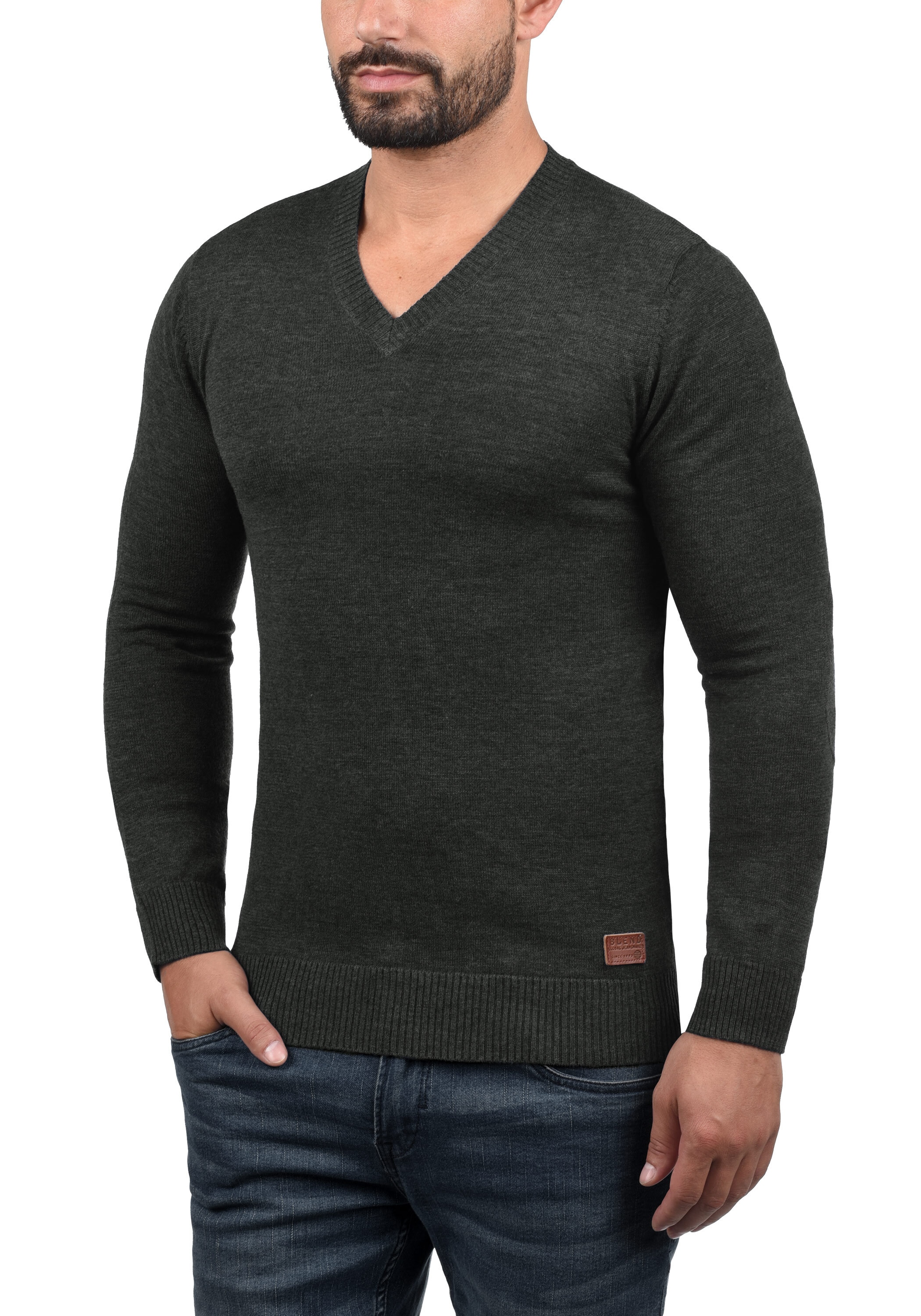 Blend Strickpullover "BHLasse" Feinstrickpullover mit aufgestickten Ellenbo günstig online kaufen