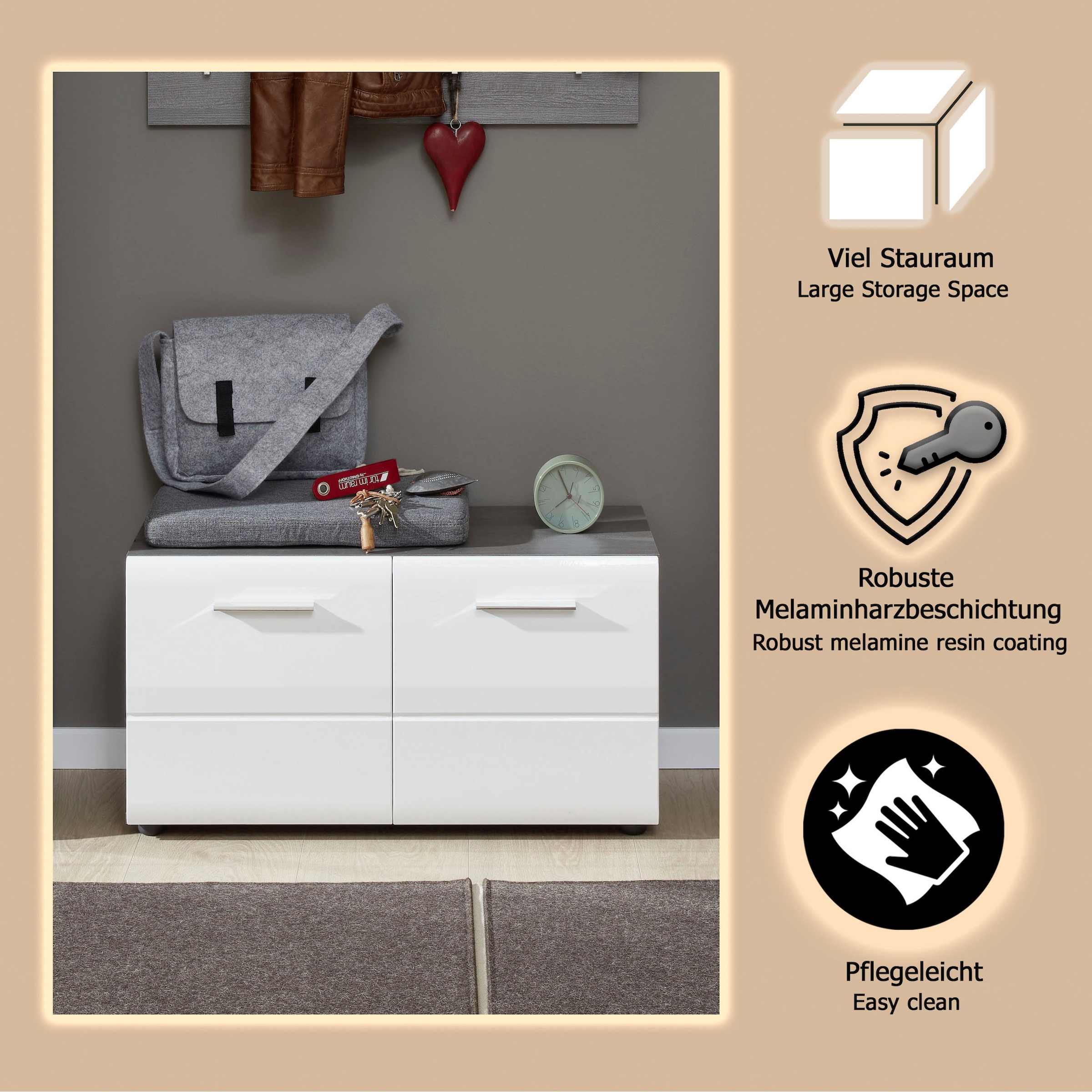 Home affaire Sitzbank »Sovana« Sitzbank mit 2 Türen - (B/T/H) 80/35/41 cm