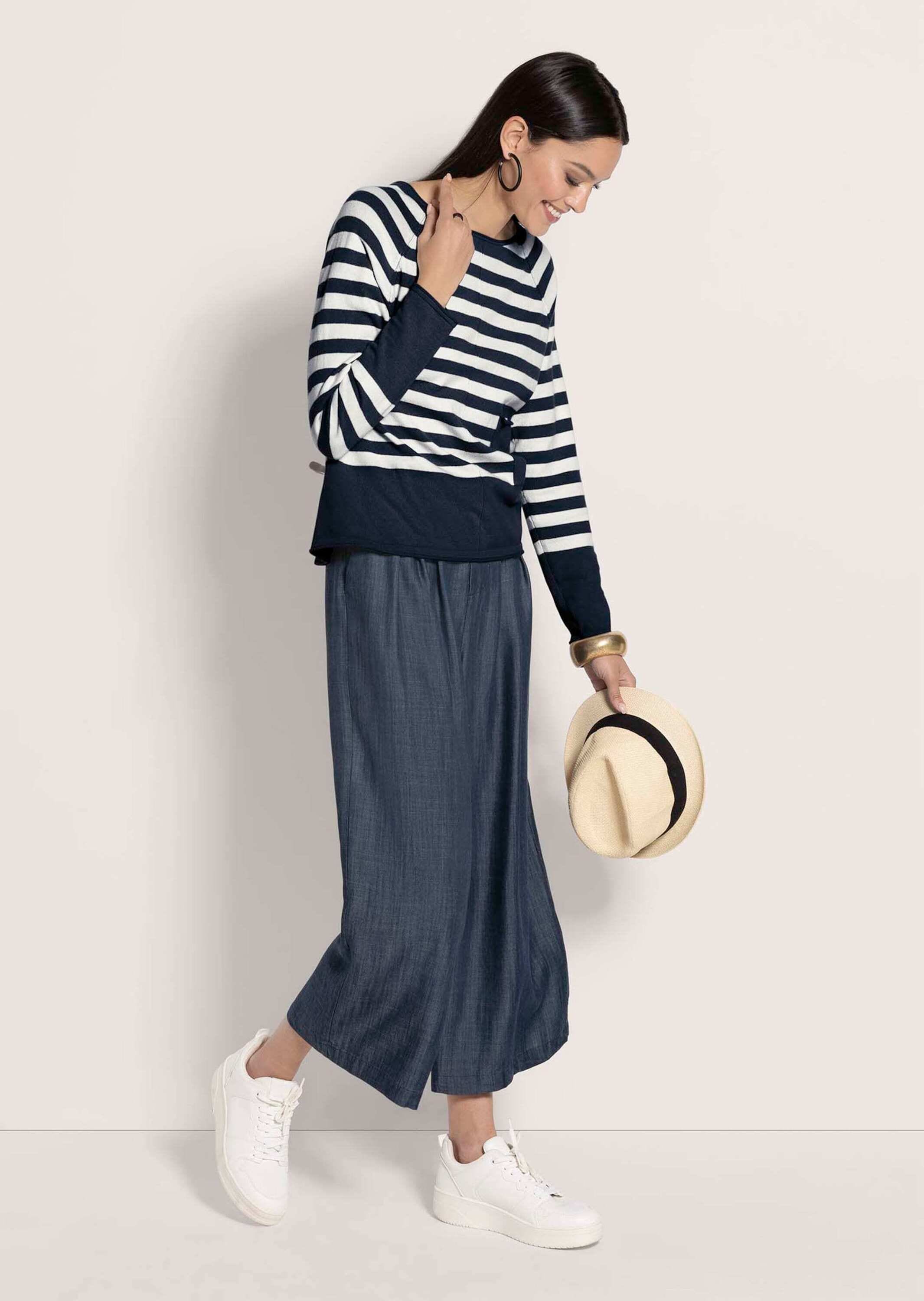 MADELEINE Longpullover »Strickpullover Eleganter Streifenpullover mit Rollkanten« Hautsympathisches Naturgarn