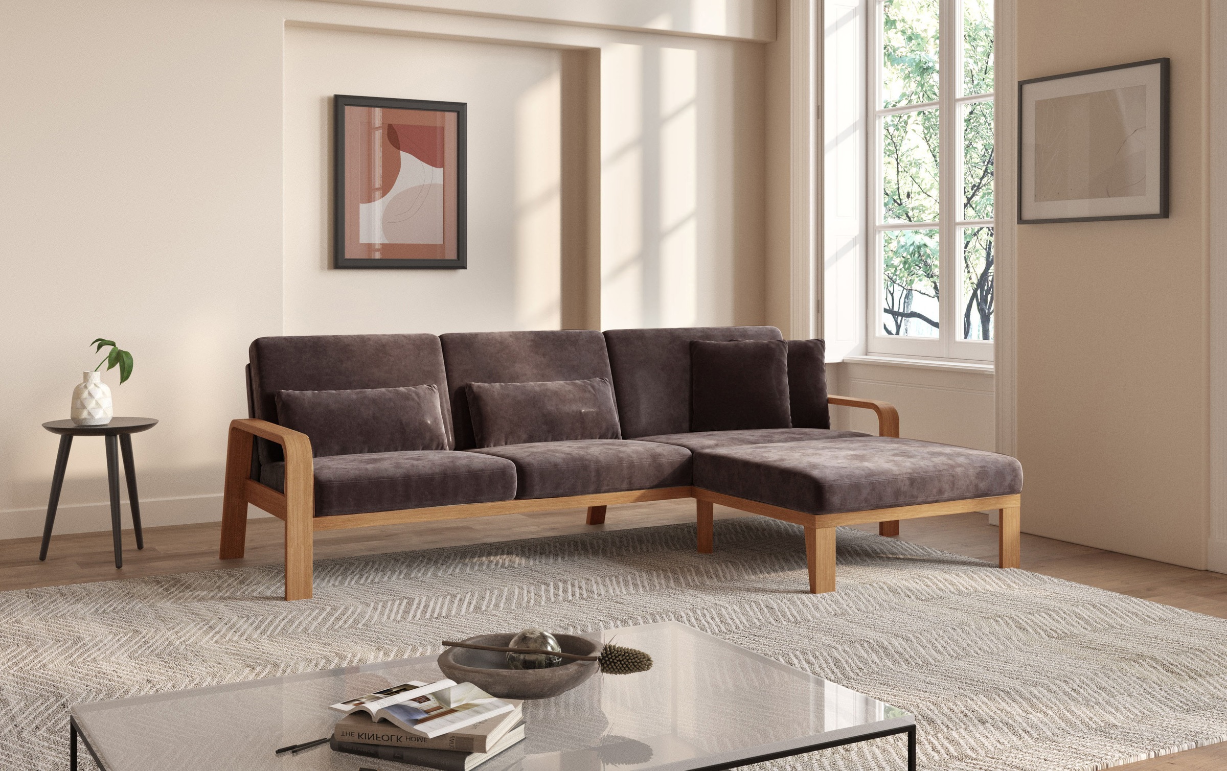 sit&more Ecksofa "Kolding L-Form", Armlehnen aus eichefarbigem Buchenholz, günstig online kaufen