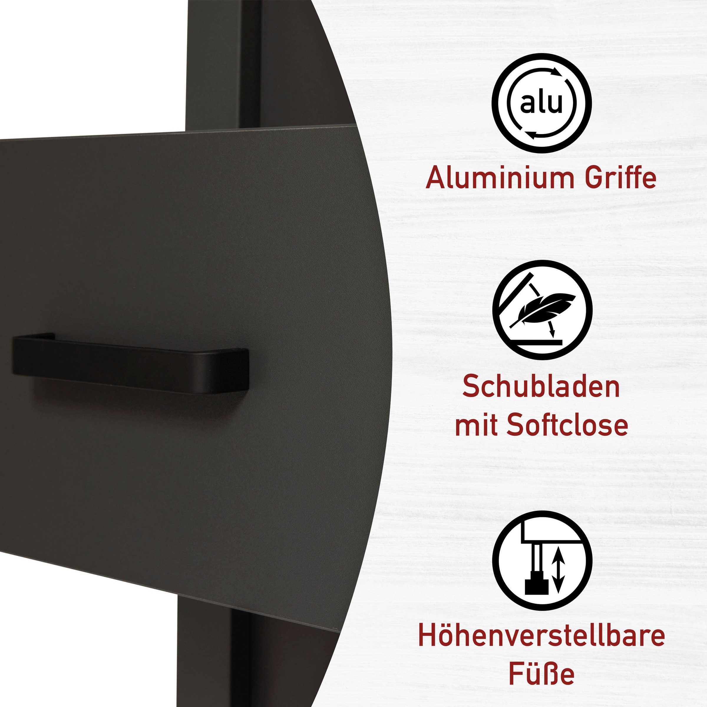 Inter Link Highboard »Carbona, Badschrank, Anthrazit/Artisan Eiche Nachbildung, Platzsparend« 1 Stk. tlg. Midischrank mit 4 Schubladen, 42 x 40 x 94 cm, Skandi Look