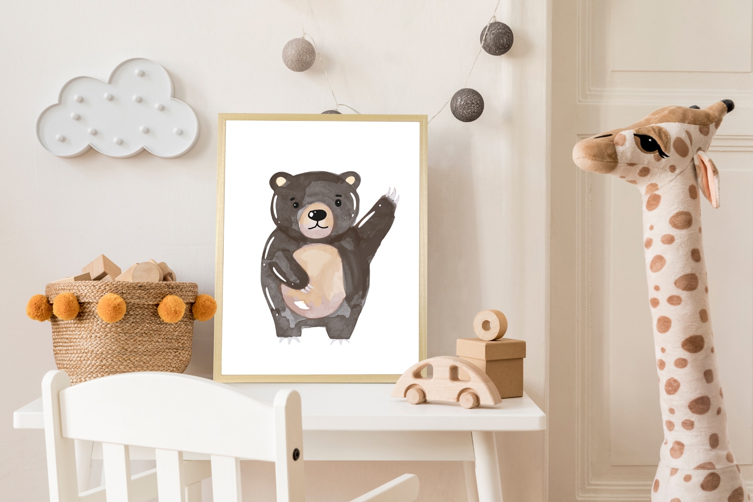queence Bild mit Rahmen "Brauner Bär" Bär Bären Teddy Tiere 1 Stk. tlg. HD Premium Posterdruck mit Echtholzrahmen