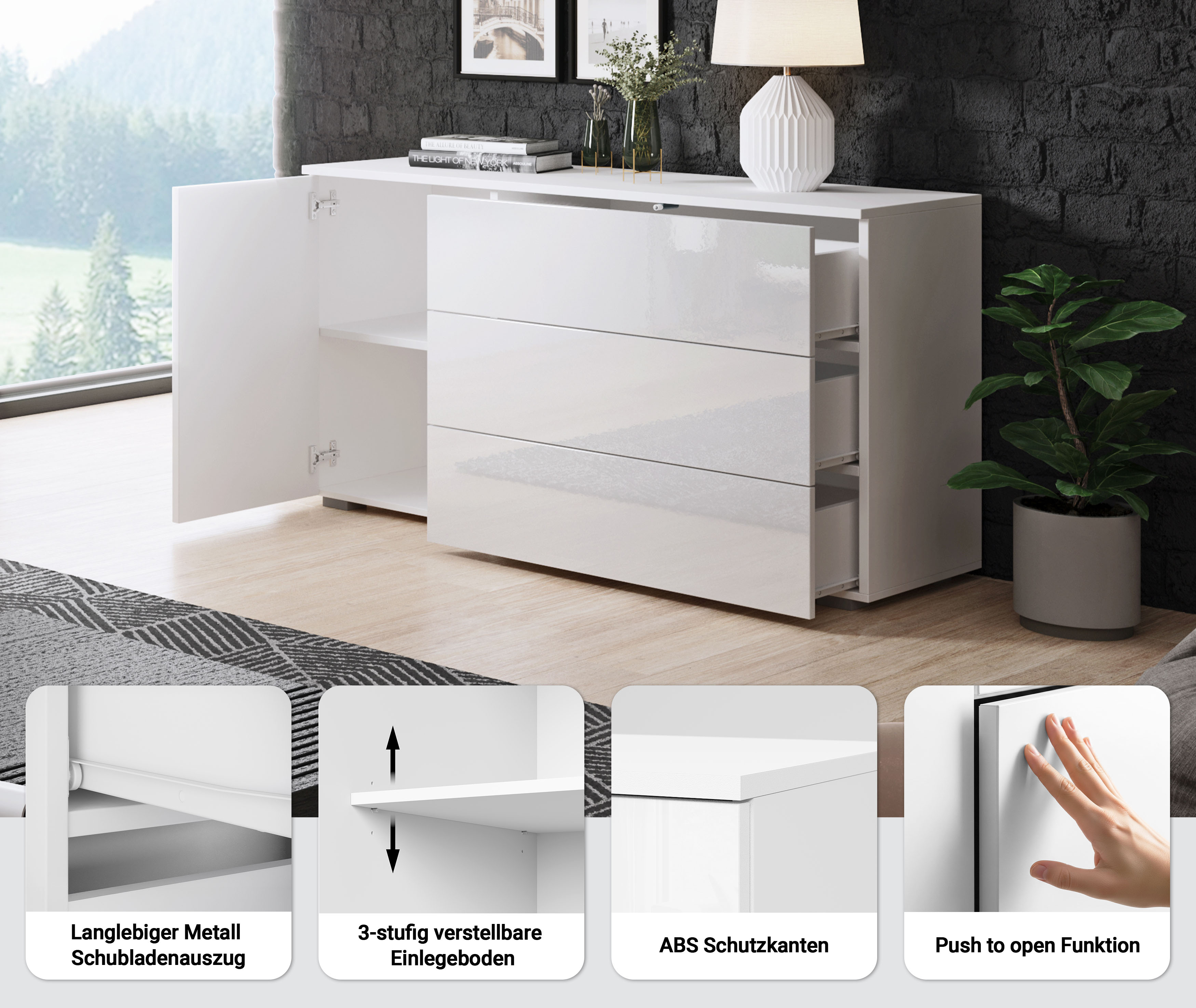 Thumbnail - INOSIGN Sideboard "PARIS" 1 Stk. tlg. Moderne 110cm breite grifflose Kommode, vielseitig einsetzbar