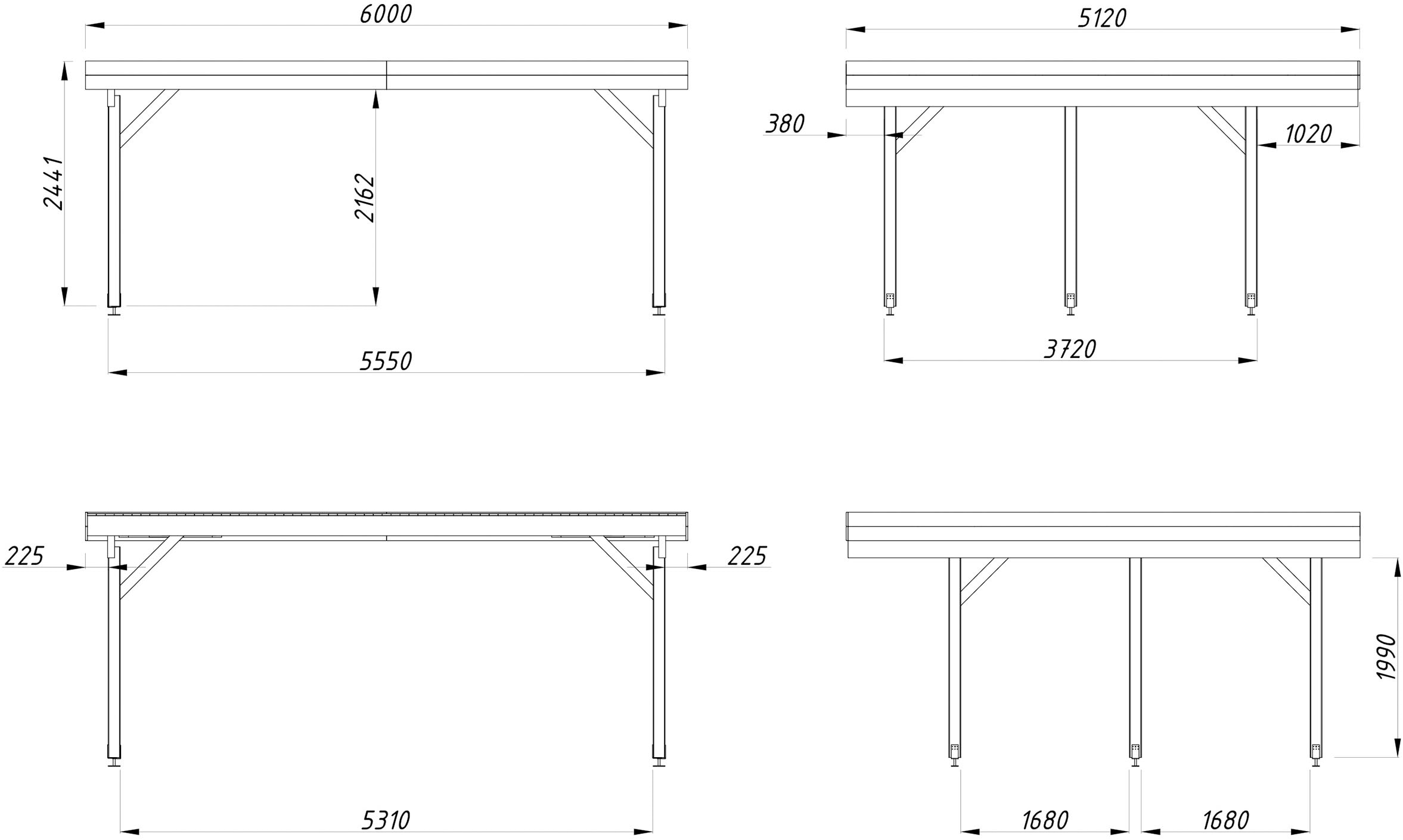 Palmako Doppelcarport »Karl« Massivholz 531 cm dunkelgrau/dunkelgrau