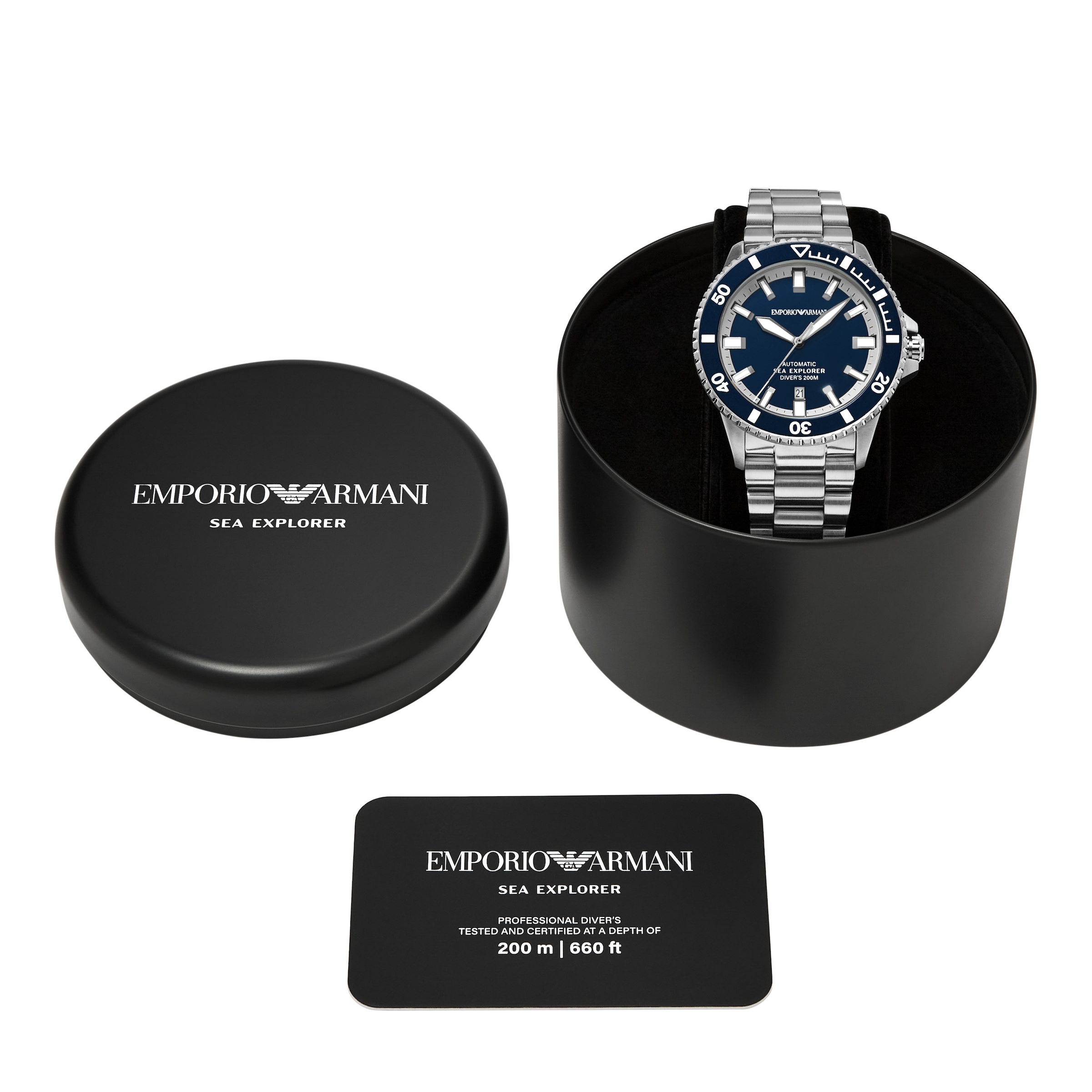Emporio Armani Automatikuhr, Armbanduhr, Herrenuhr, Mechanische Uhr, Edelstahlarmband, analog, Tag