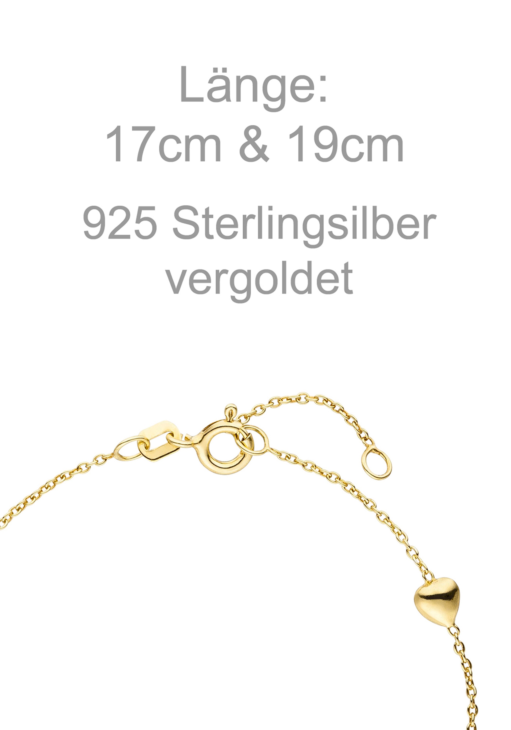 JOBO Armband »Herz Kugel« 925 Silber vergoldet 19 cm