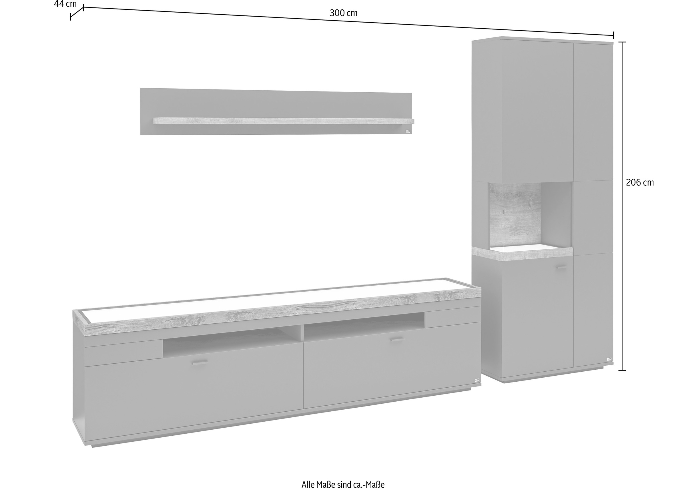 Wohnwand, | set ca.300cm oder one Fronten weiß kaufen 3-teilig BAUR Musterring by Breite grau, mit in