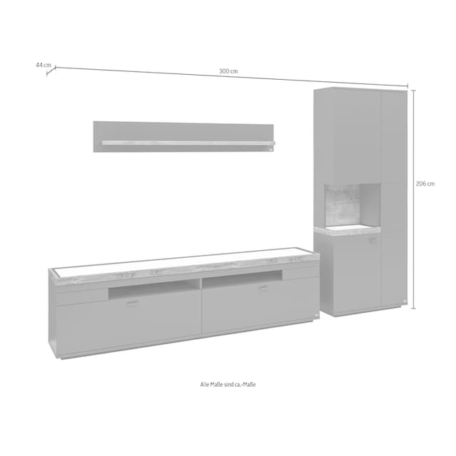 Musterring Wohnwand, in oder | set weiß BAUR Breite grau, kaufen Fronten 3-teilig ca.300cm by one mit