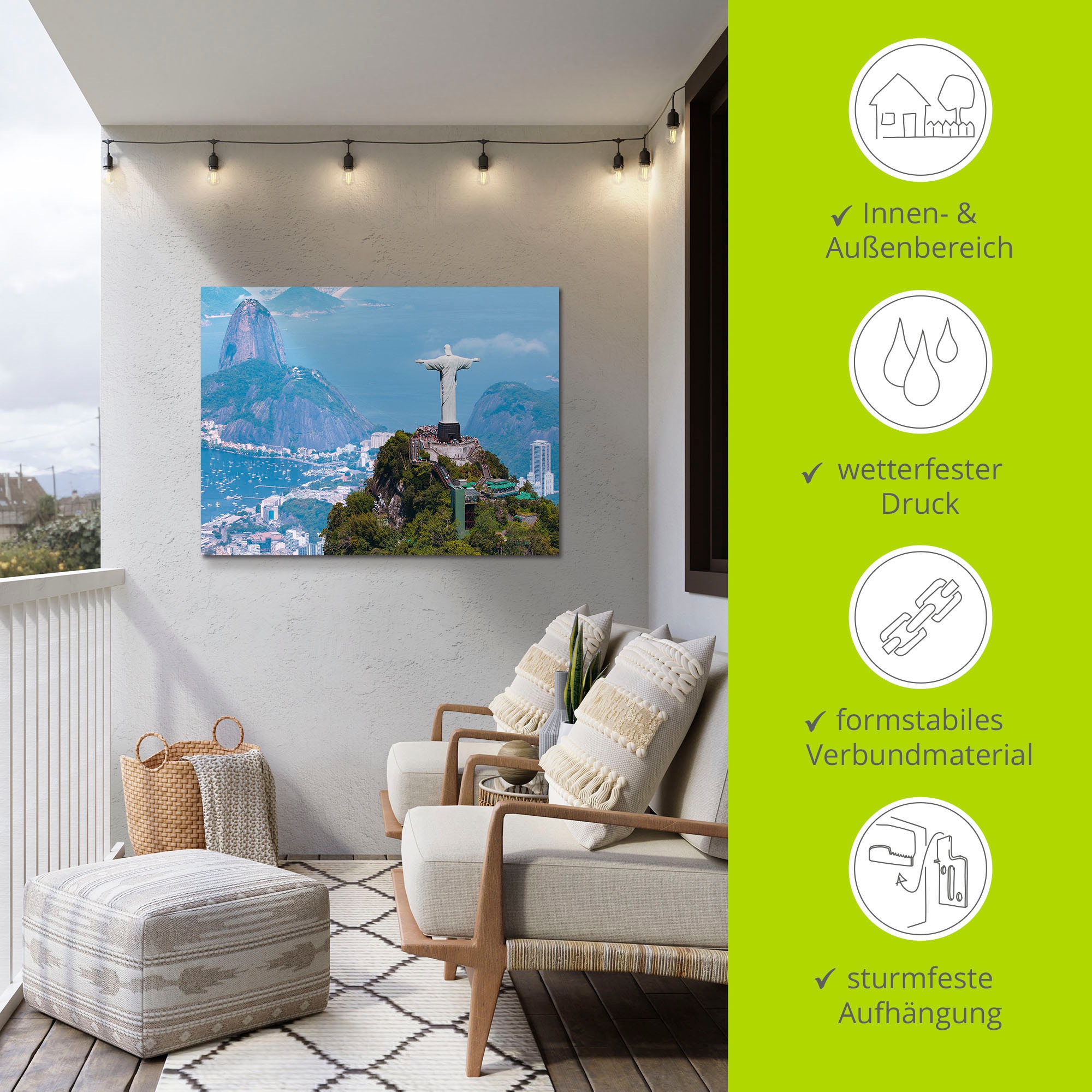 Artland Wandbild »Rio de Janeiro mit Cristo«, Gebäude, (1 St.), als Alubild, Outdoorbild, Leinwandbild, Wandaufkleber, versch. Größen