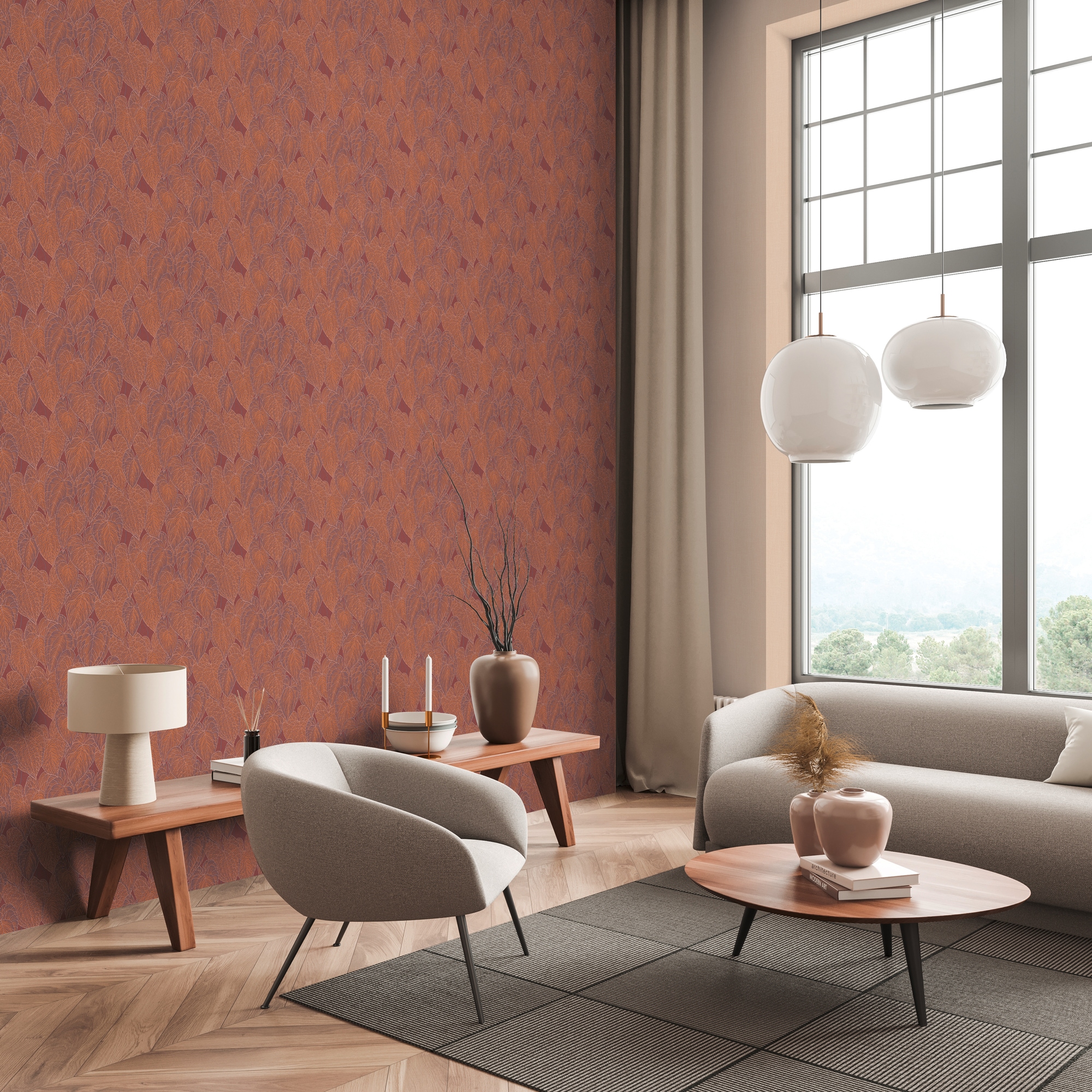 living walls Vliestapete "Tropen-Tapete - Blättermuster modern glänzend" leicht glänzend strukturiert Elegante Vliestapete mit tropischem Blättermuster