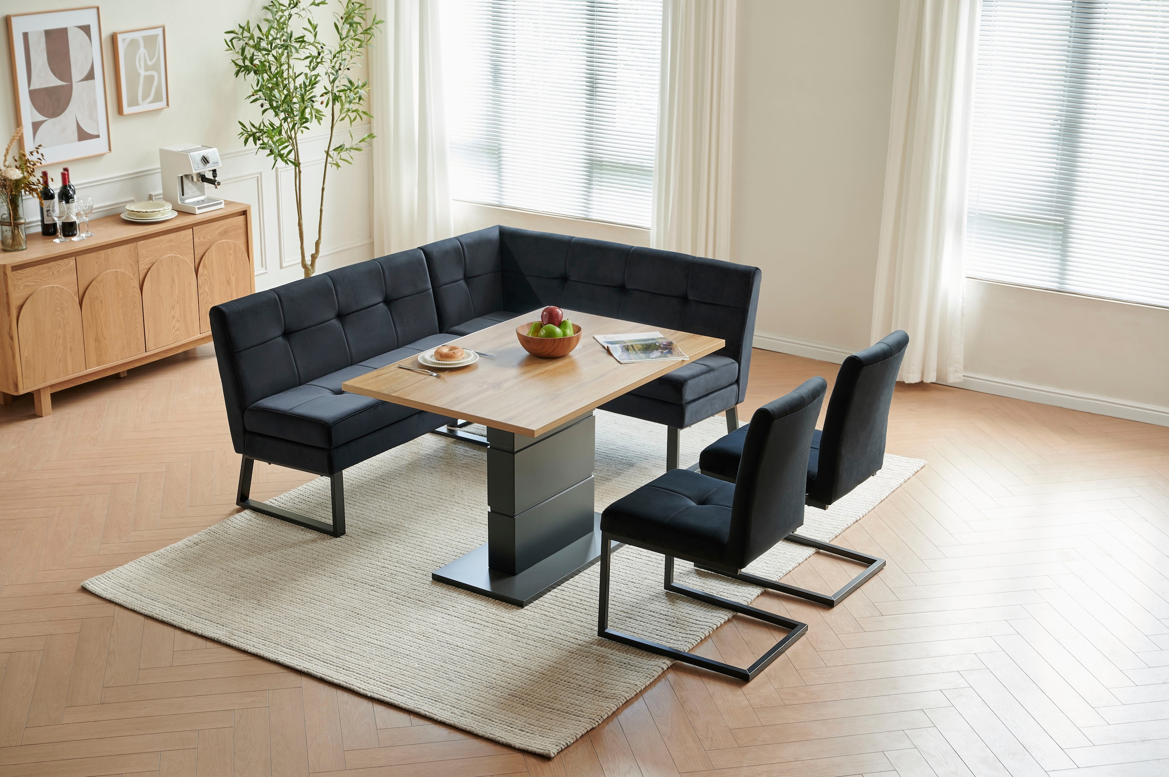 OTTO home Eckbank »Geranie, Sitzbank, Essbank, pflegeleichter Strukturstoff« Eckbank inkl. Stauraum, Pulverbeschichtetes Metallgestell