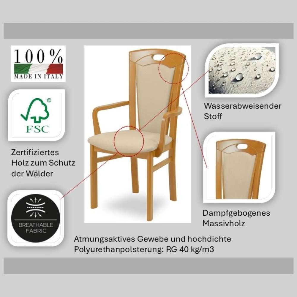 Thumbnail - Home affaire Esszimmerstuhl "FERDI, Armlehnstuhl, Made in Italy, Massivholz" () 1 Stk.Bezug Feinstruktur (wasser-und fle...