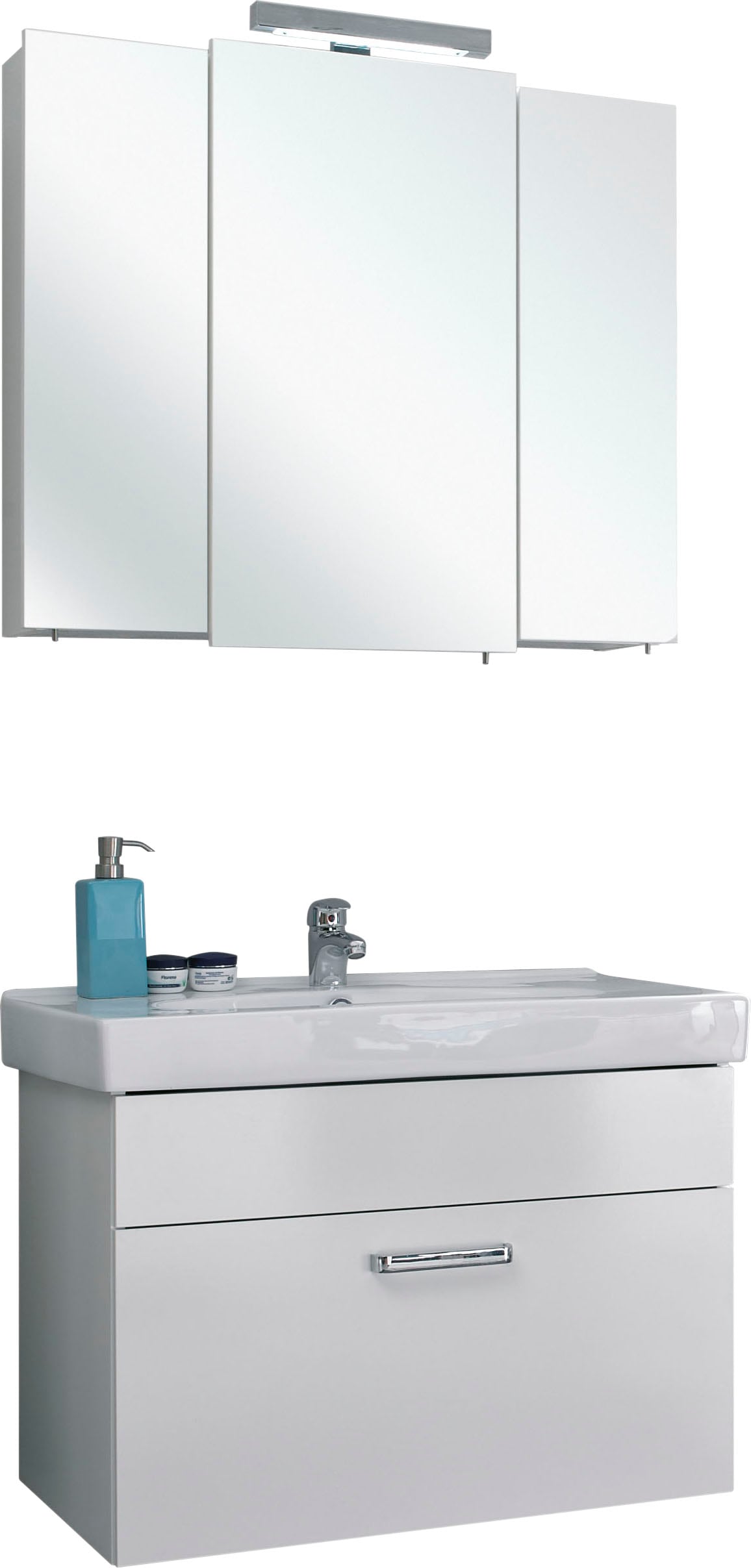 Saphir "Quickset 2-teilig, Keramikwaschtisch mit LED-Spiegelschrank, Bad-Set" 2 Stk. tlg.