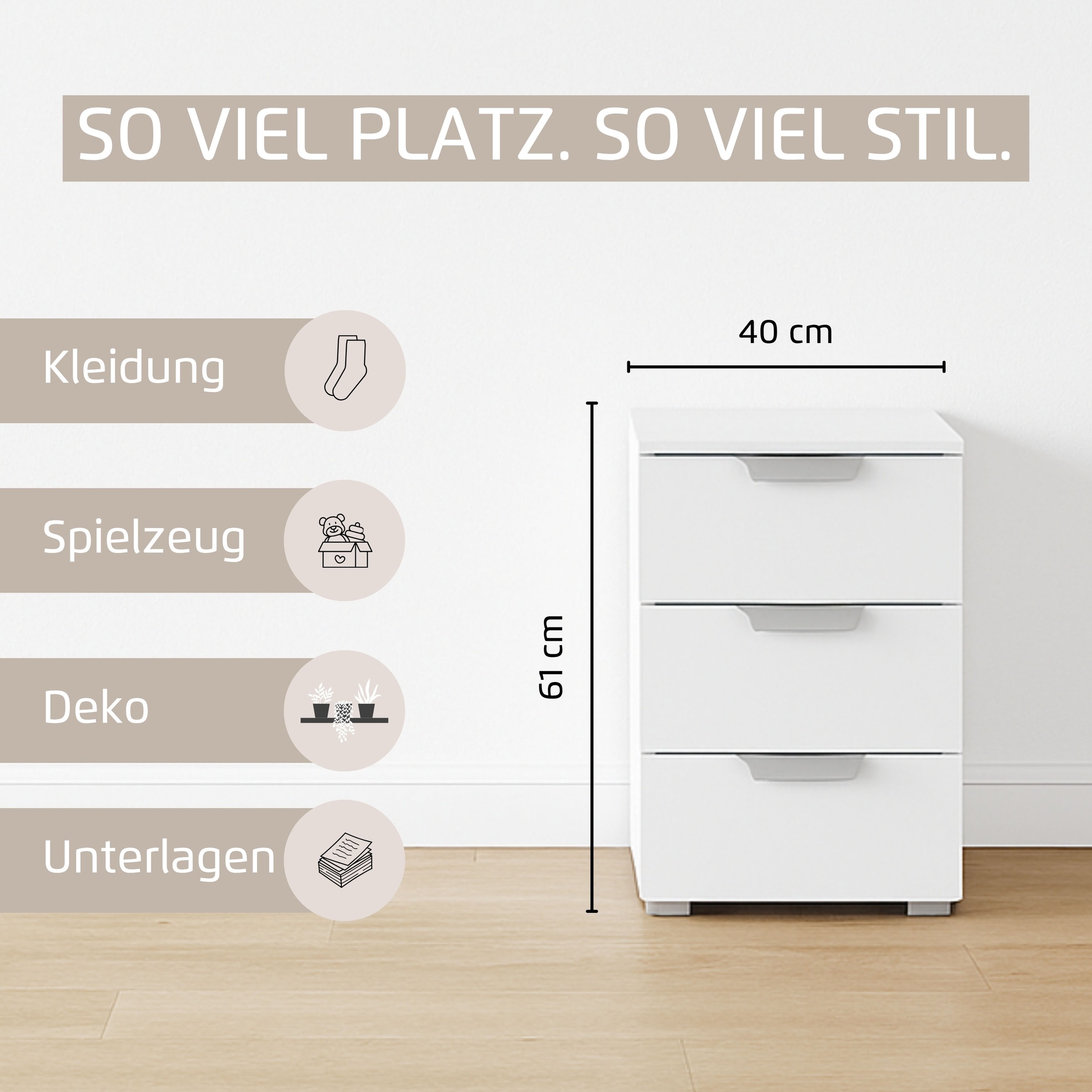 rauch Nachtkommode »Nachttisch Nachtkonsole ORIAS in Dekor- oder Hochglanzfront«, (Breite 40 cm), mit 3 geräumigen Schubladen für viel Stauraum MADE IN GERMANY