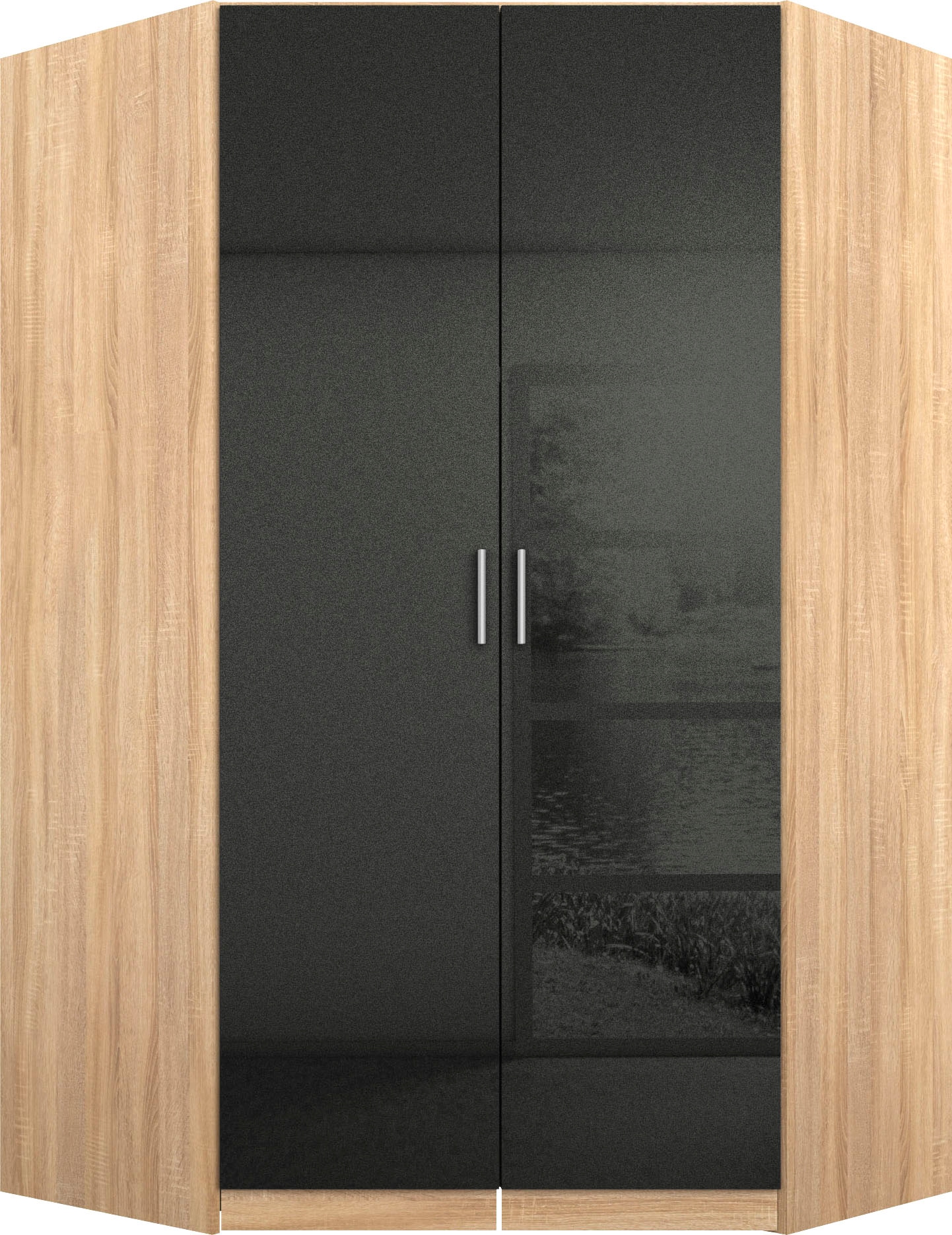 rauch "Kleiderschrank Schrank Eckschrank Ankleide Garderobe CELLE" Schenkelmaß: 117x117 cm, Höhe 197/210 cm, optional mit Spiegel oder Hochglanzfront MADE IN GERMANY
