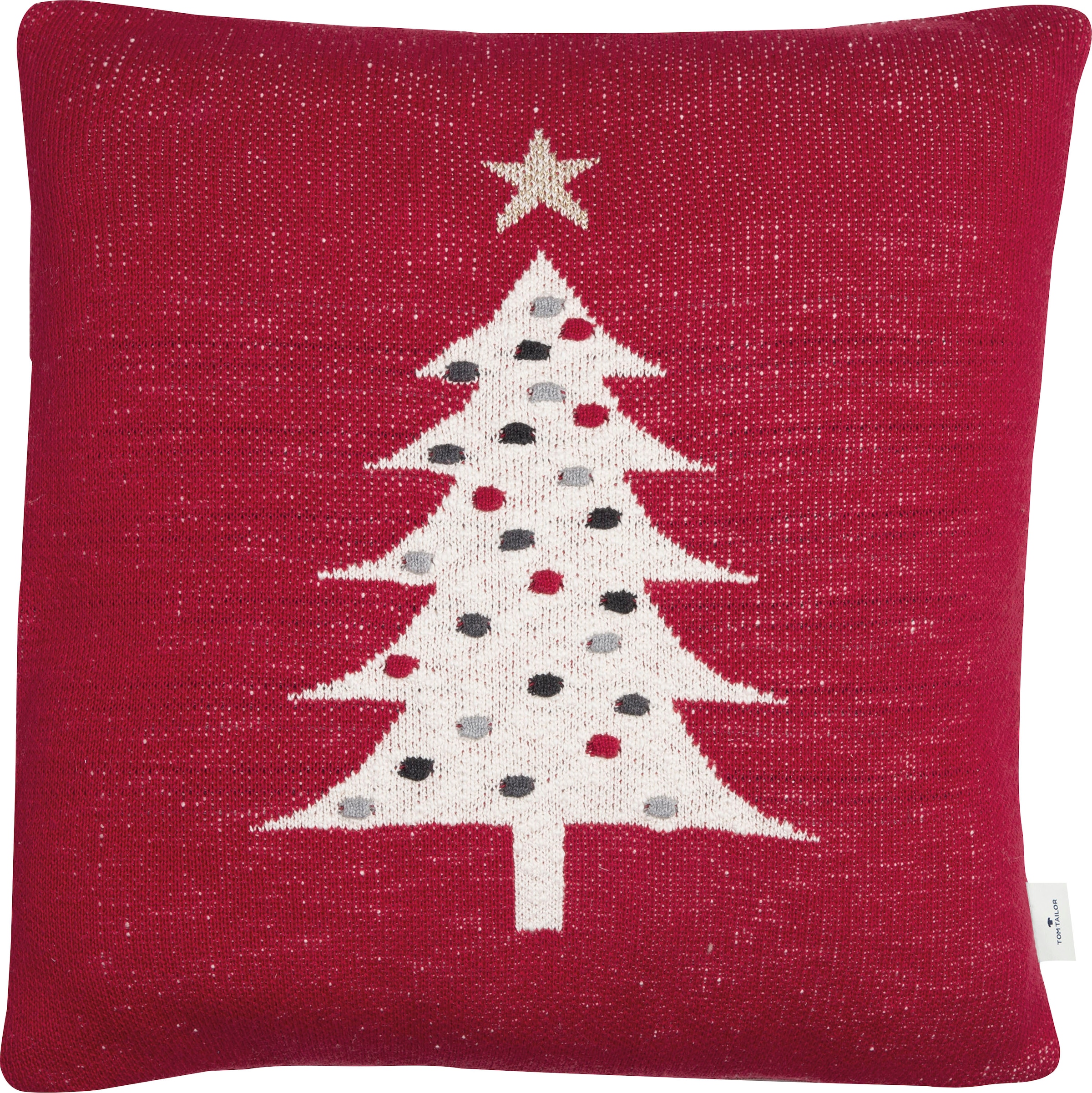 TOM TAILOR HOME Dekokissen »Knitted Red Tree«, Gestrickte Kissenhülle ohne Füllung mit Weihnachtsbaum-Motiv, 1 Stück