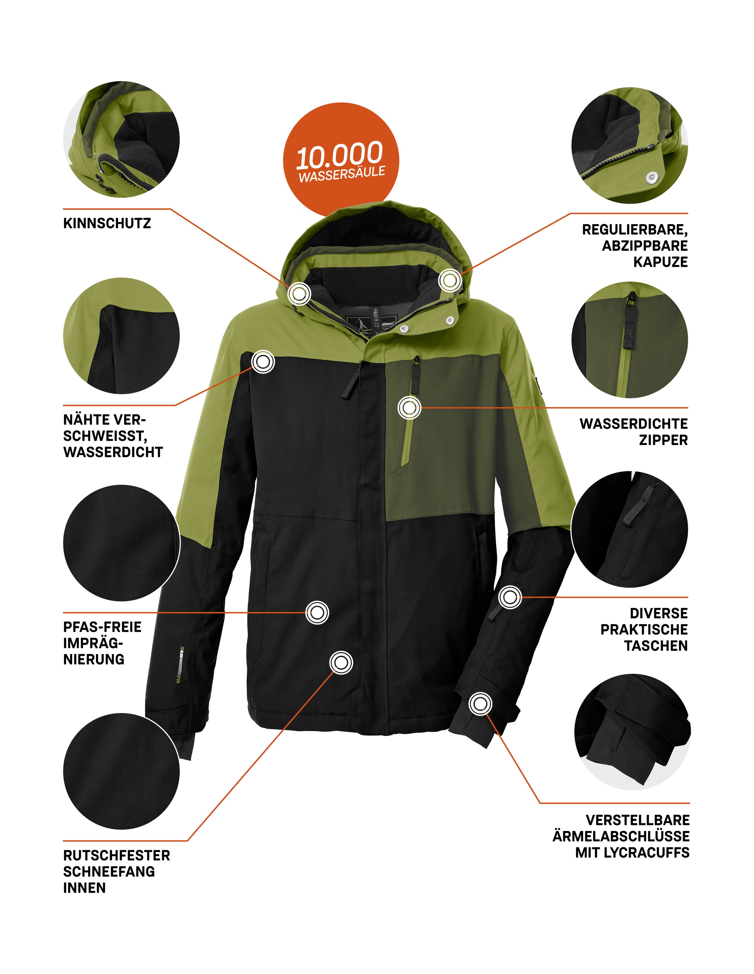 Killtec Skijacke »KSW 52 MN SKI JCKT«, Wasserdichte, atmungsaktive Herrenjacke mit Schneefang und Taschen
