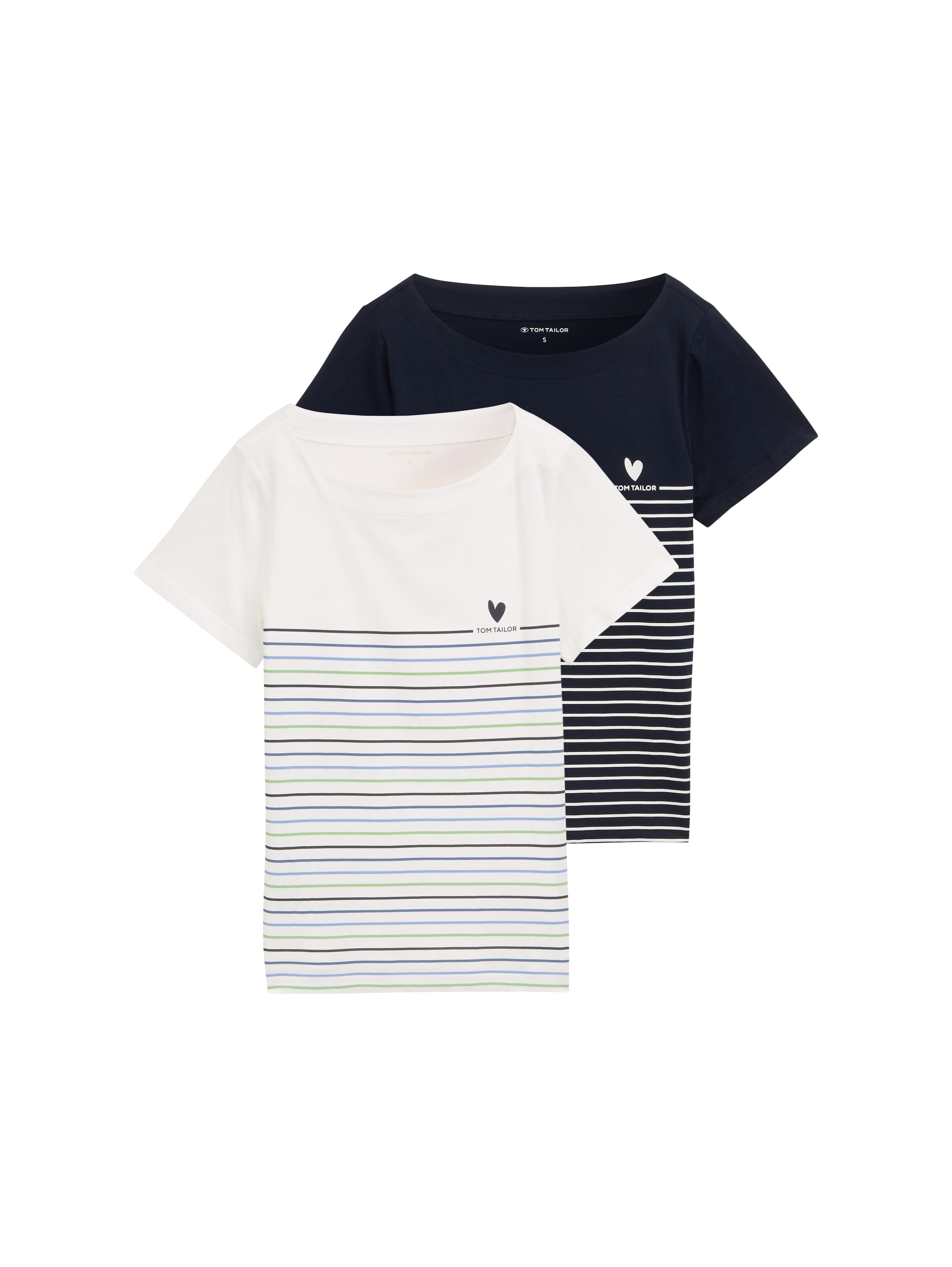 TOM TAILOR Print-Shirt 2 Stk. tlg. mit Streifen- und Logoprint günstig online kaufen