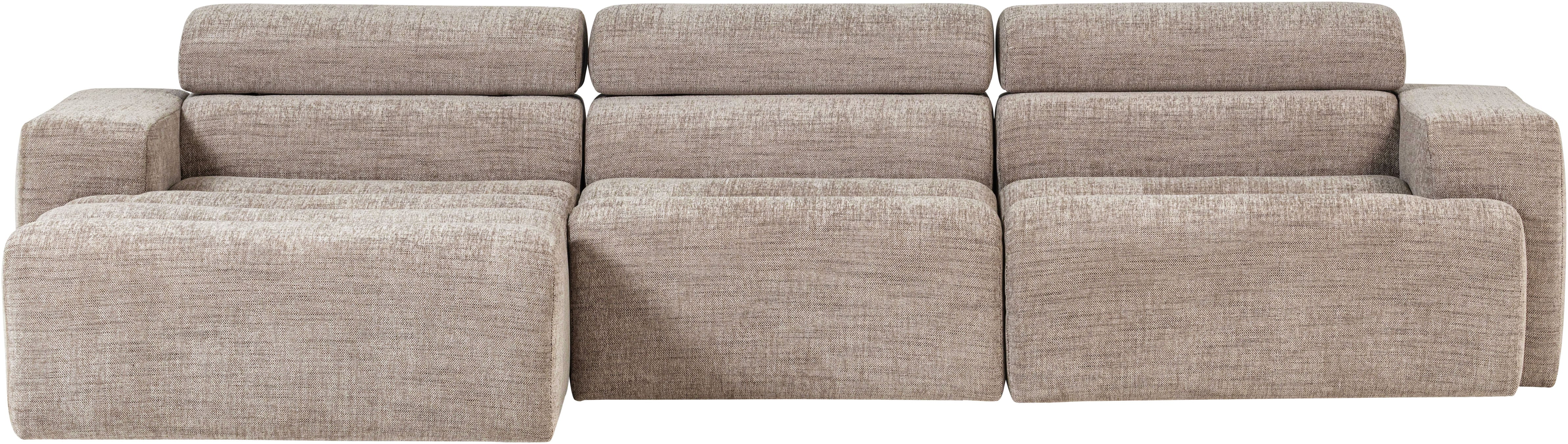 WOOOD Ecksofa "Novi Chaiselongue Bezug mit verstellbarer Nackenstütze 300x173x73 cm" Links, Tragkraft 360 kg, Gute Verschleißfestigkeit, Melange-Webstoff