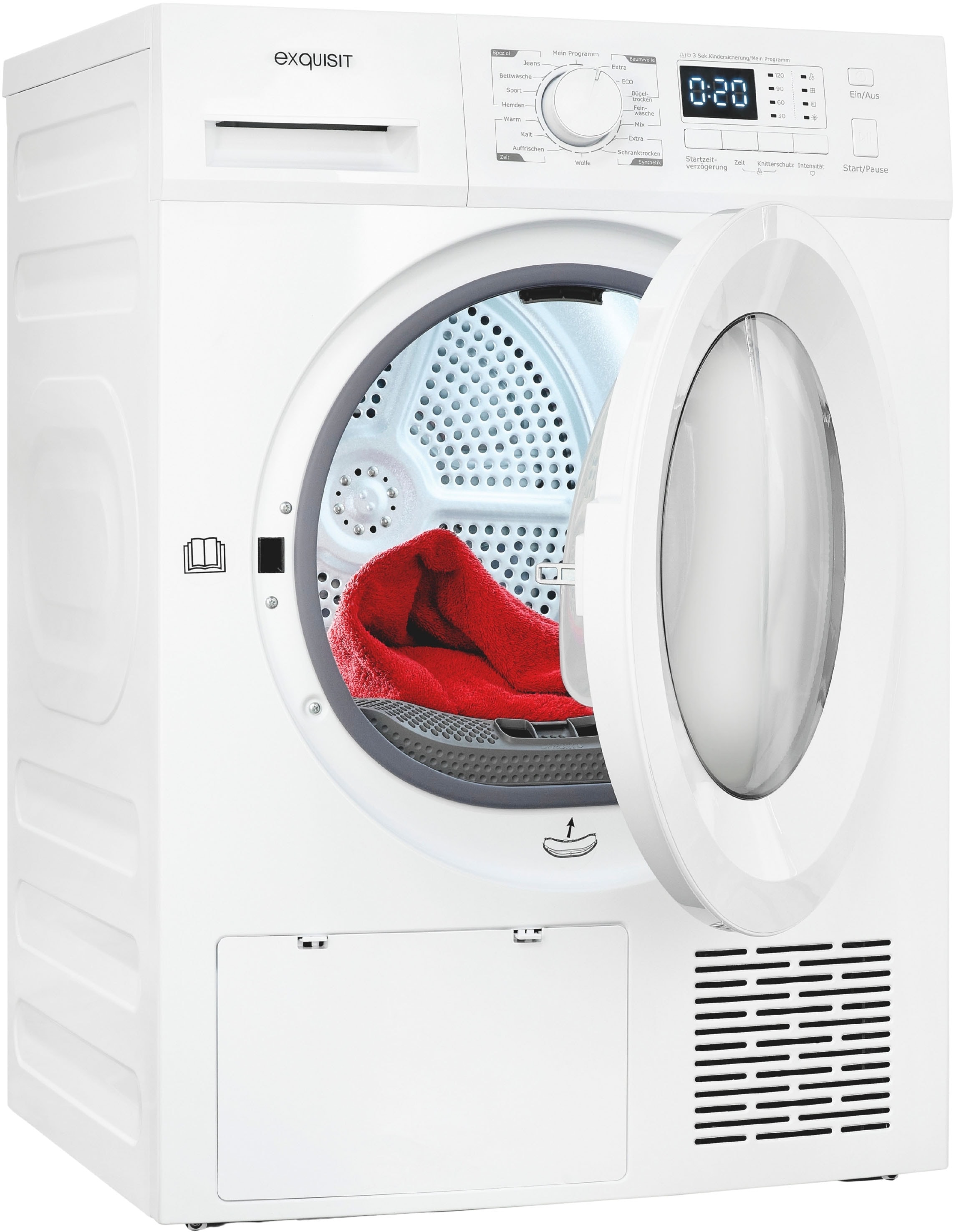 exquisit Wärmepumpentrockner "TWP701-030E weiss" 7 kg, 16 Programme, Restlaufzeitanzeige, Knitterschutz, LED-Licht