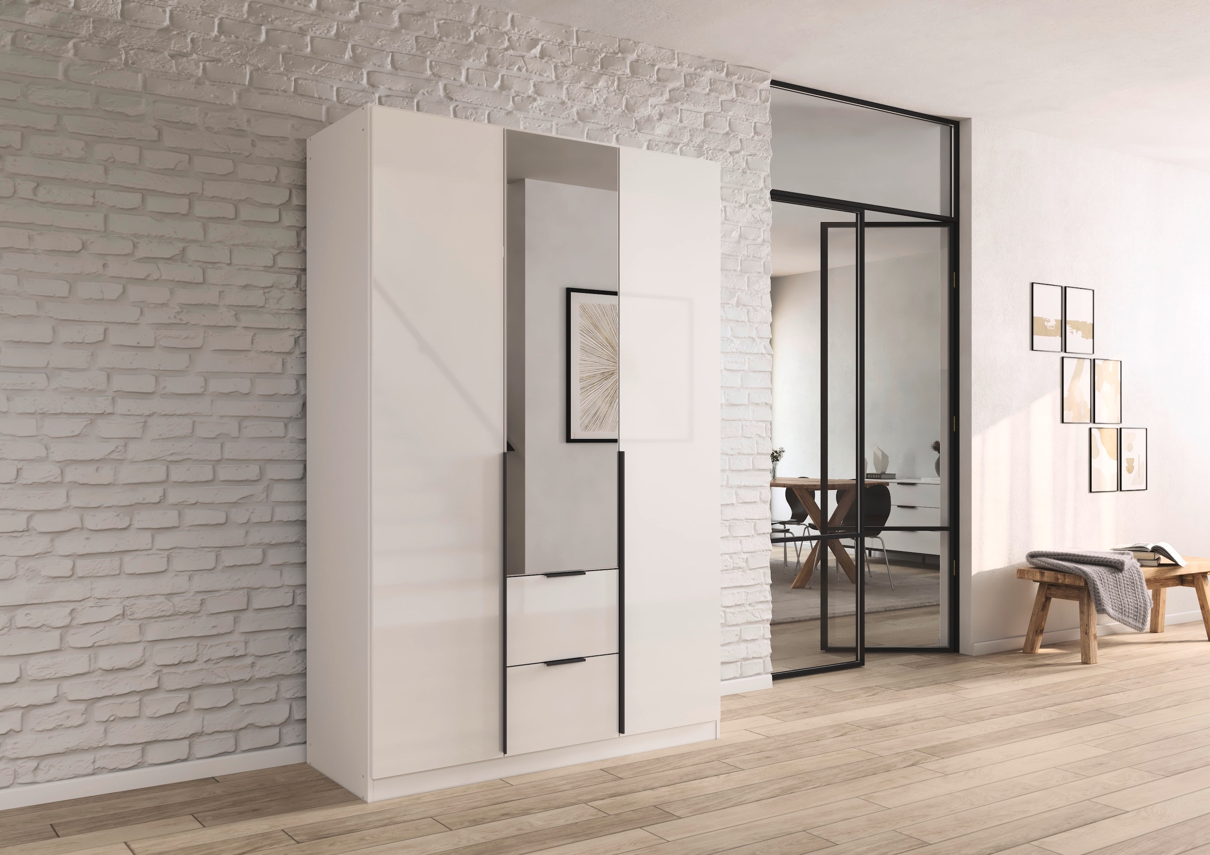 rauch Drehtürenschrank »Kleiderschrank Schrank Garderobe AGORDO mit Dekor- oder Hochglanzfront«, (in zwei Griff-Farben mit Dekor- oder Hochglanzfront), mit Außenschubkästen, in 6 Breiten und 2 Höhen MADE IN GERMANY