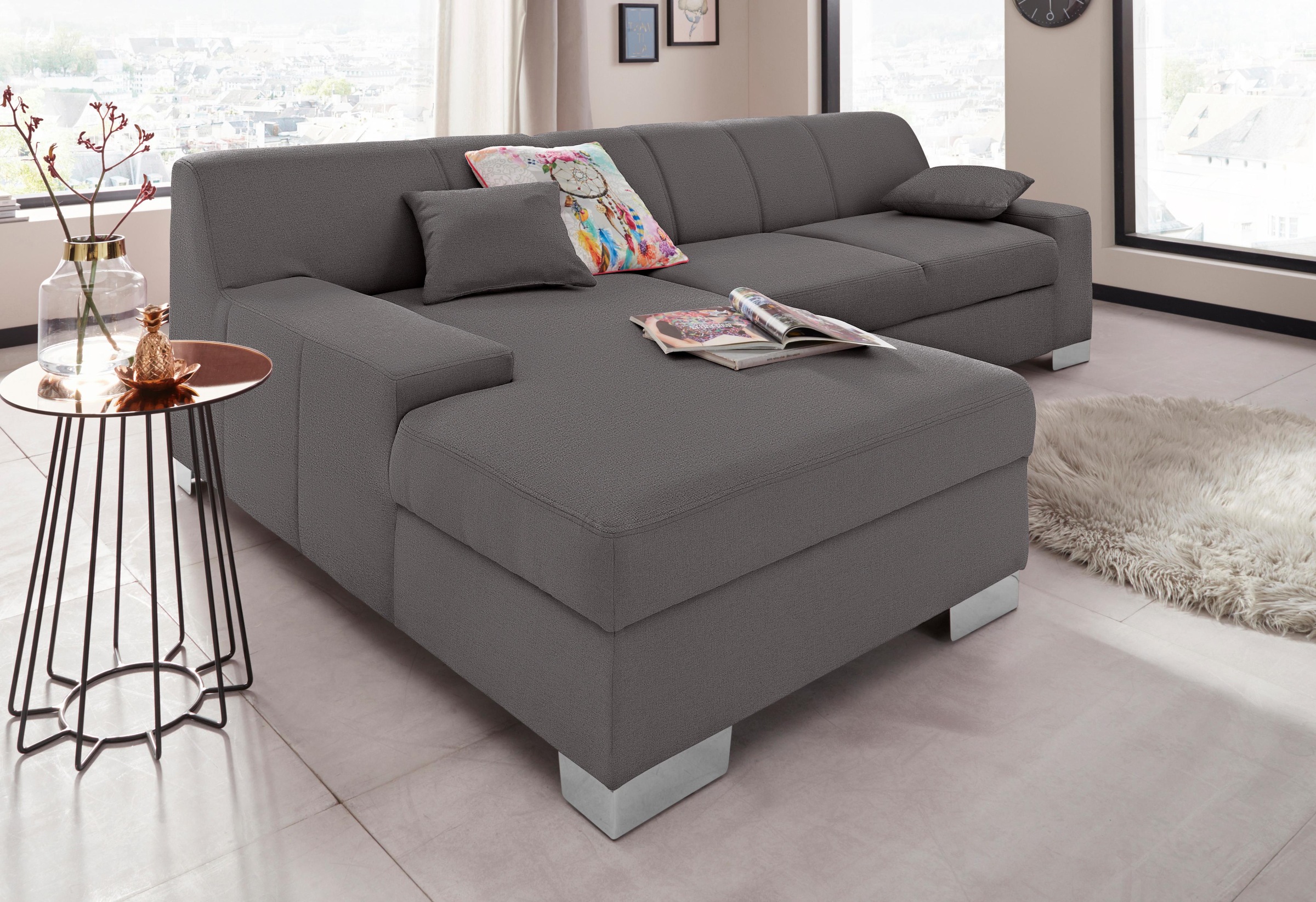 DOMO collection Ecksofa "Bero, elegant und zeitlos, flache Armlehnen, L-For günstig online kaufen