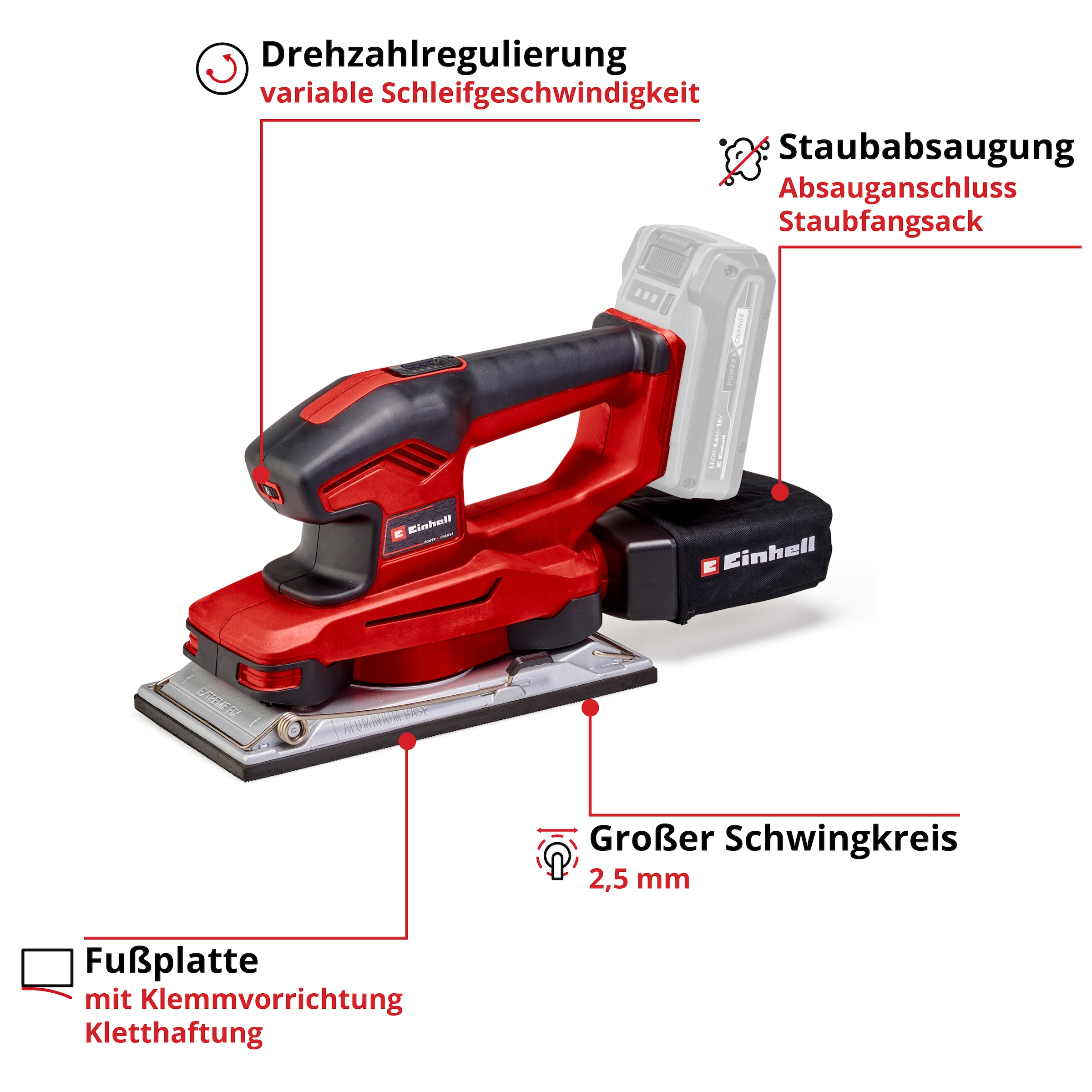 Einhell Schwingschleifer »TE-OS 18/230 Li Solo, Akku«, (2 tlg.), ohne Akku und Ladegerät