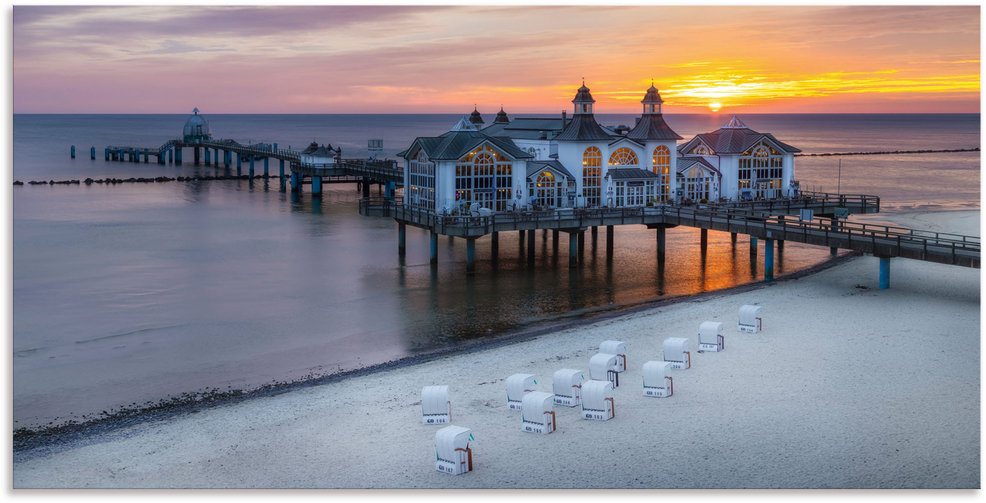 Artland Wandbild "RÜGEN Seebrücke in Sellin Sonnenaufgang" Bilder vom Sonnenuntergang & -aufgang 1 Stk. tlg. als Alubild, Leinwandbild in verschied. Größen