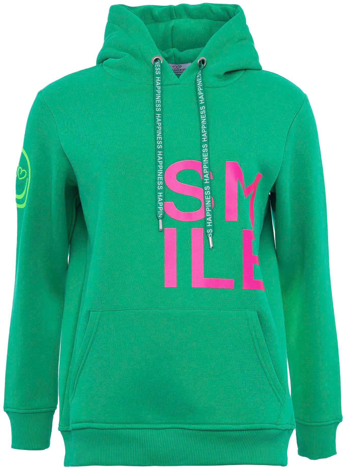 Zwillingsherz Kapuzensweatshirt, mit gesticktem Neon Smiley und Kordel mit günstig online kaufen