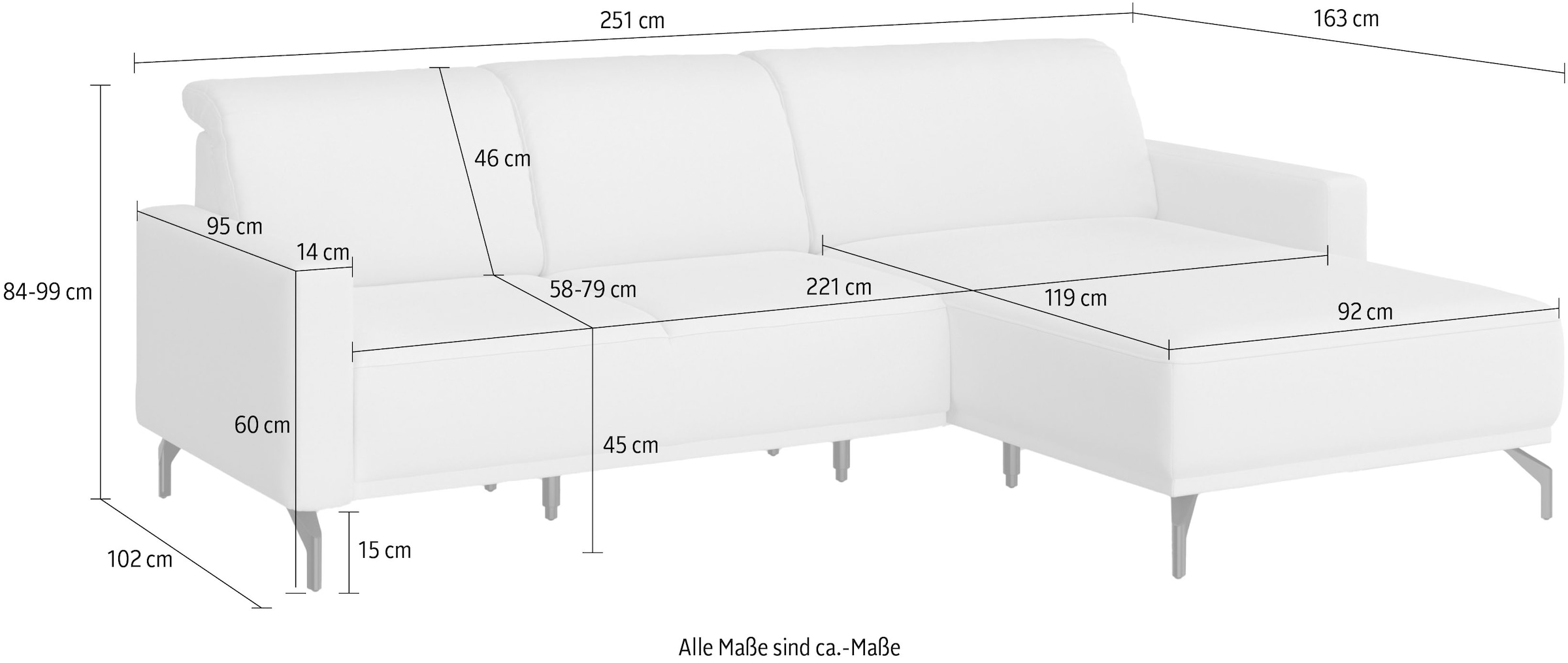 sit&more Ecksofa »Bailando L-Form«, wahlweise mit Kopfteilverstellung und Vorziehsitz, motorisch
